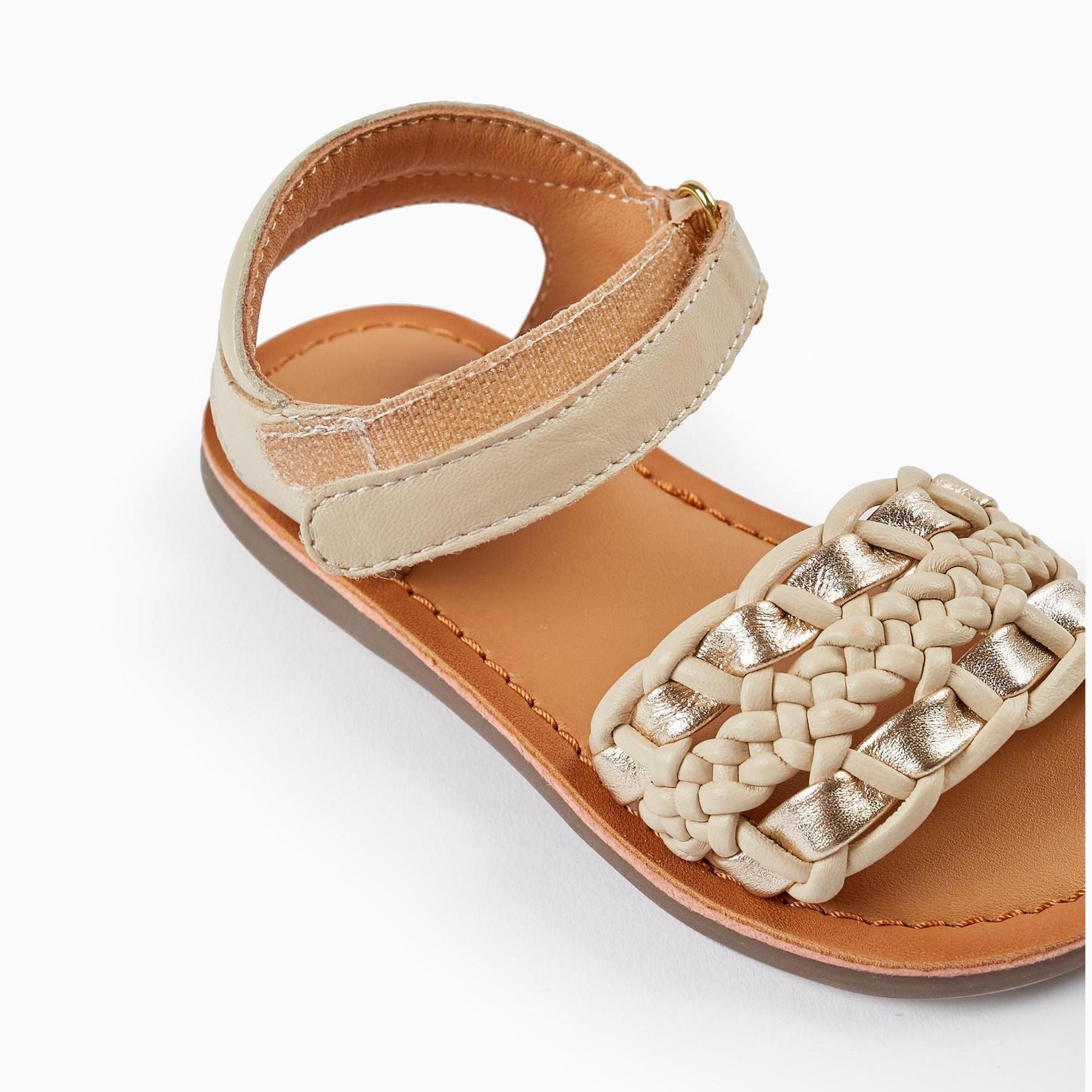 Leather Sandals for Baby Girls, Beige/Gold