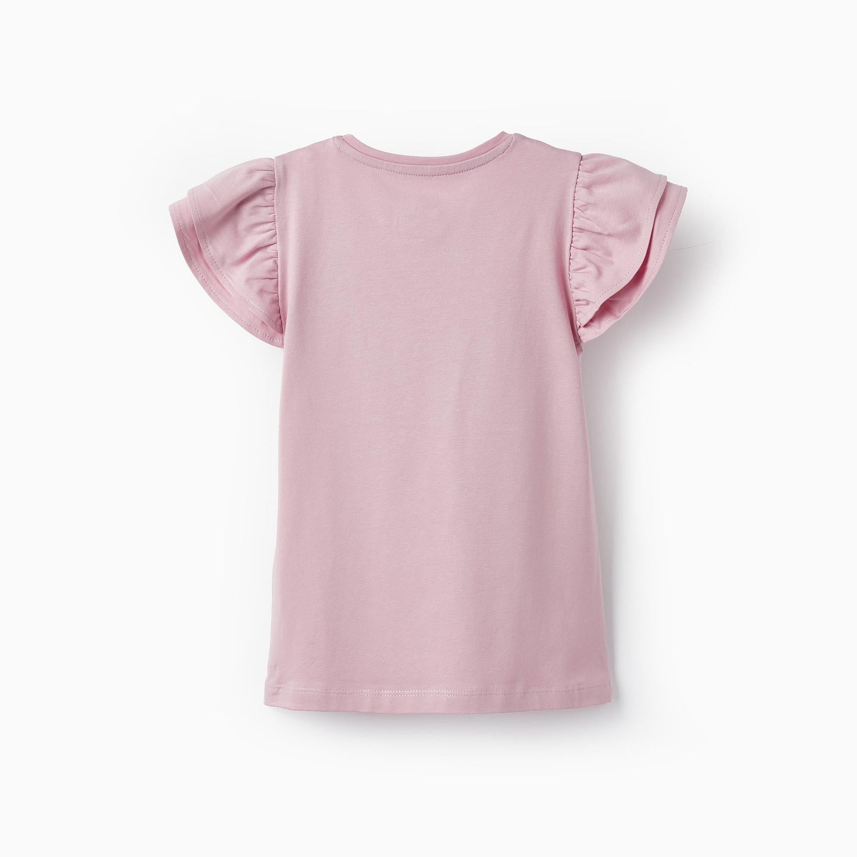 Cotton Jersey T-Shirt with Ruffles and Sparkles for Girls, Pink