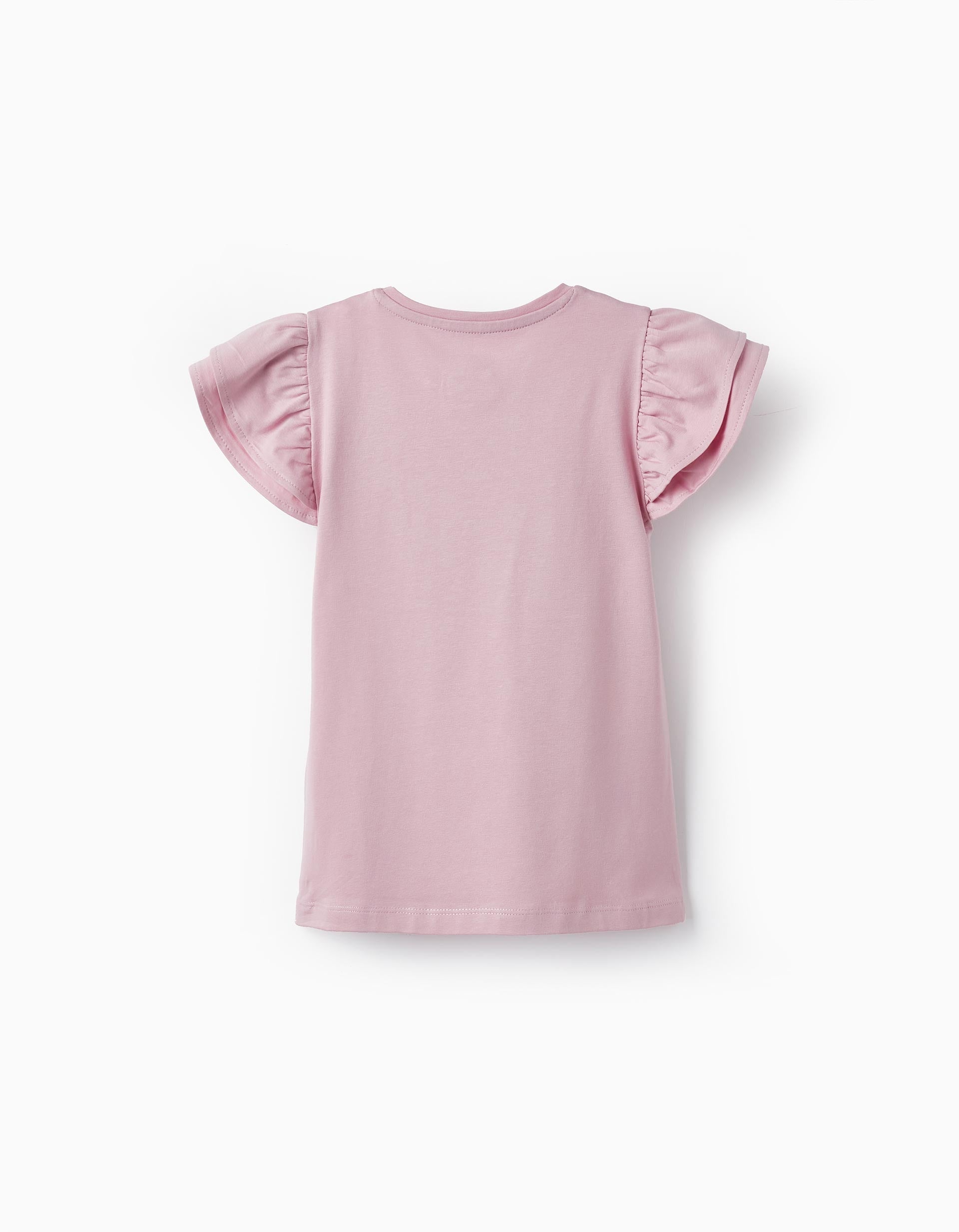 Cotton Jersey T-Shirt with Ruffles and Sparkles for Girls, Pink