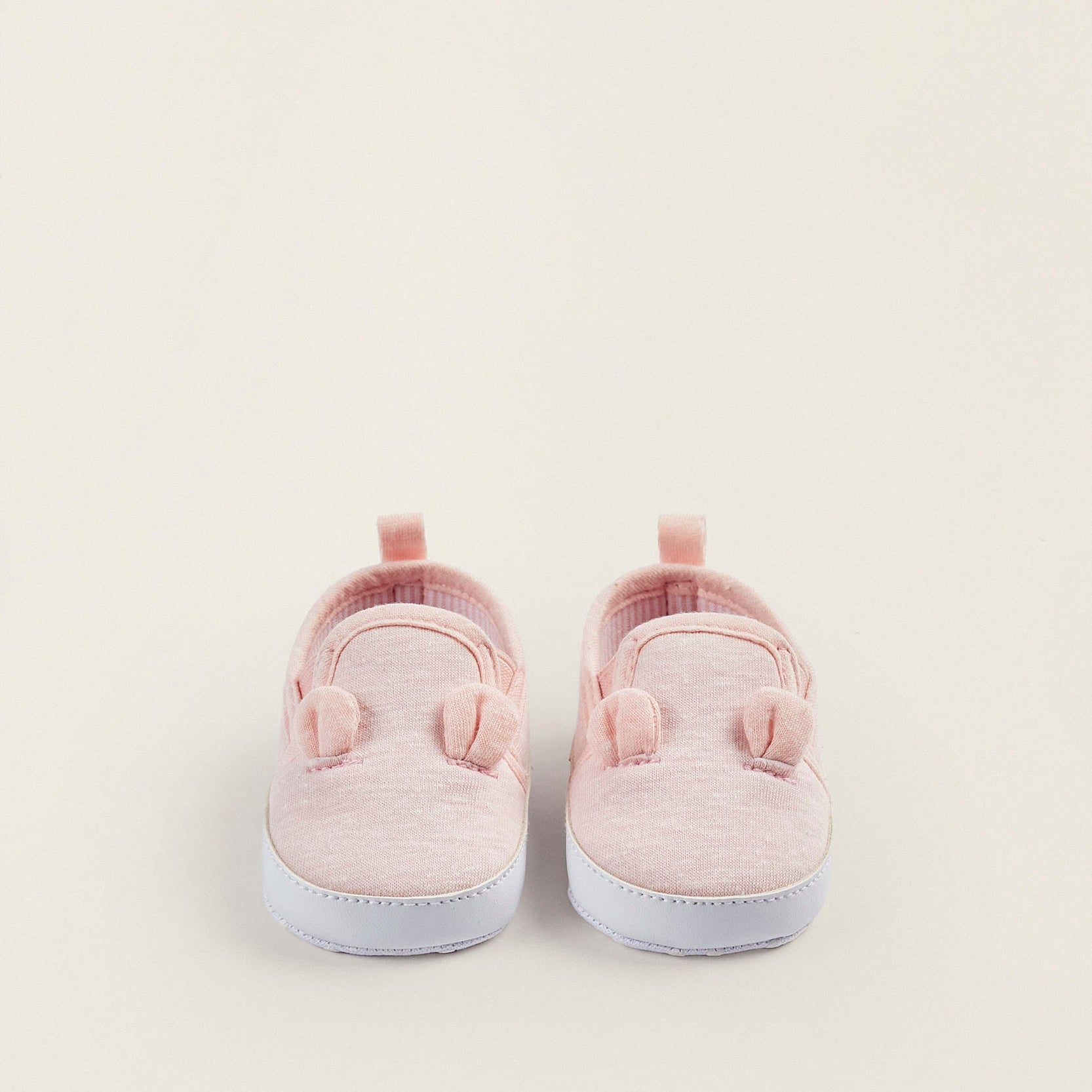 Fabric and Leather Trainers with Ears for Newborn Girls, Light Pink