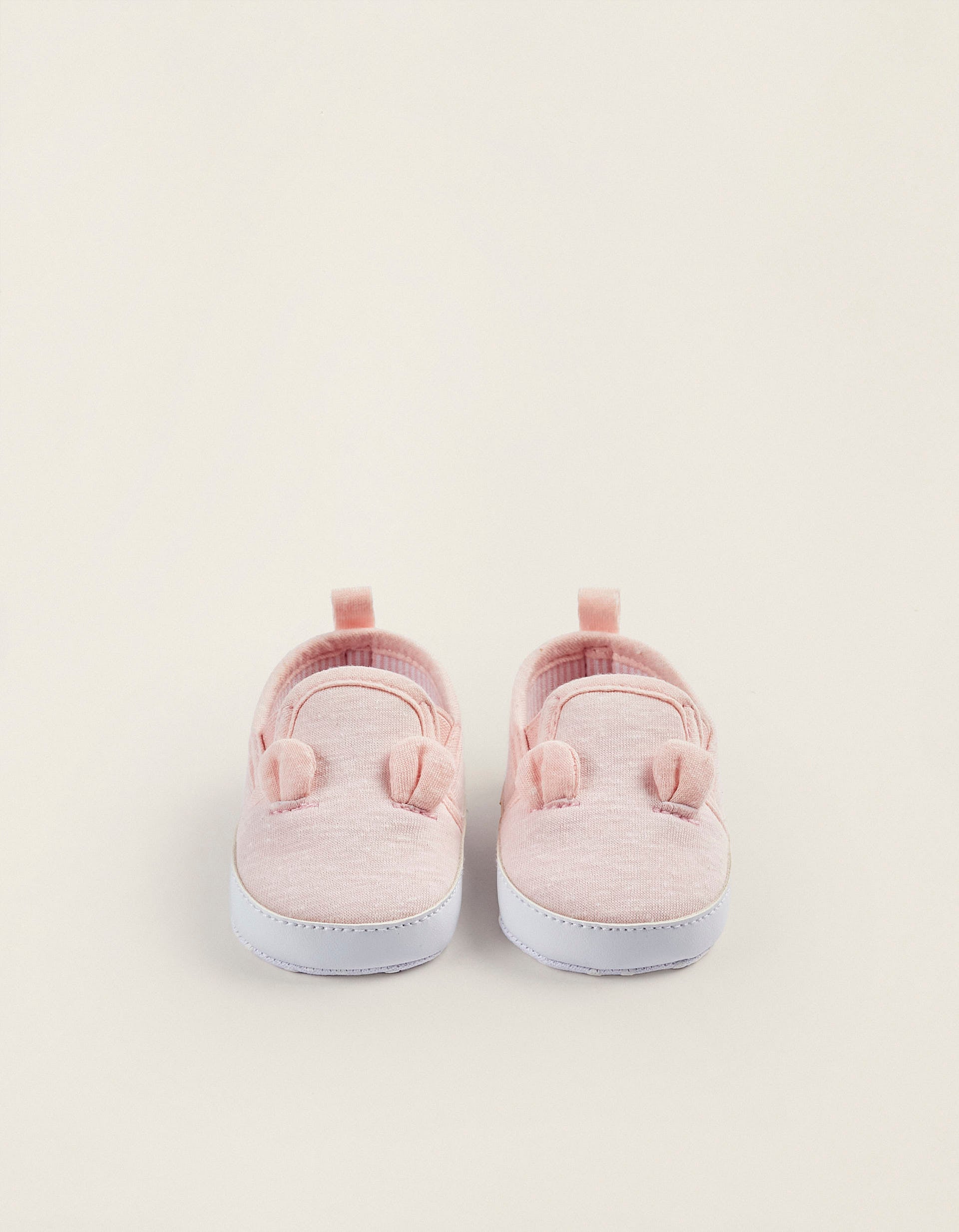 Fabric and Leather Trainers with Ears for Newborn Girls, Light Pink
