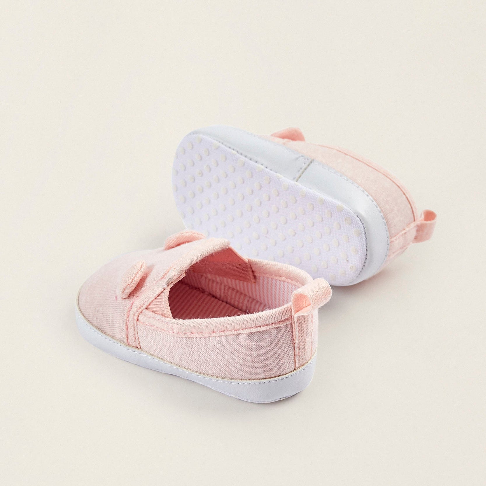 Fabric and Leather Trainers with Ears for Newborn Girls, Light Pink