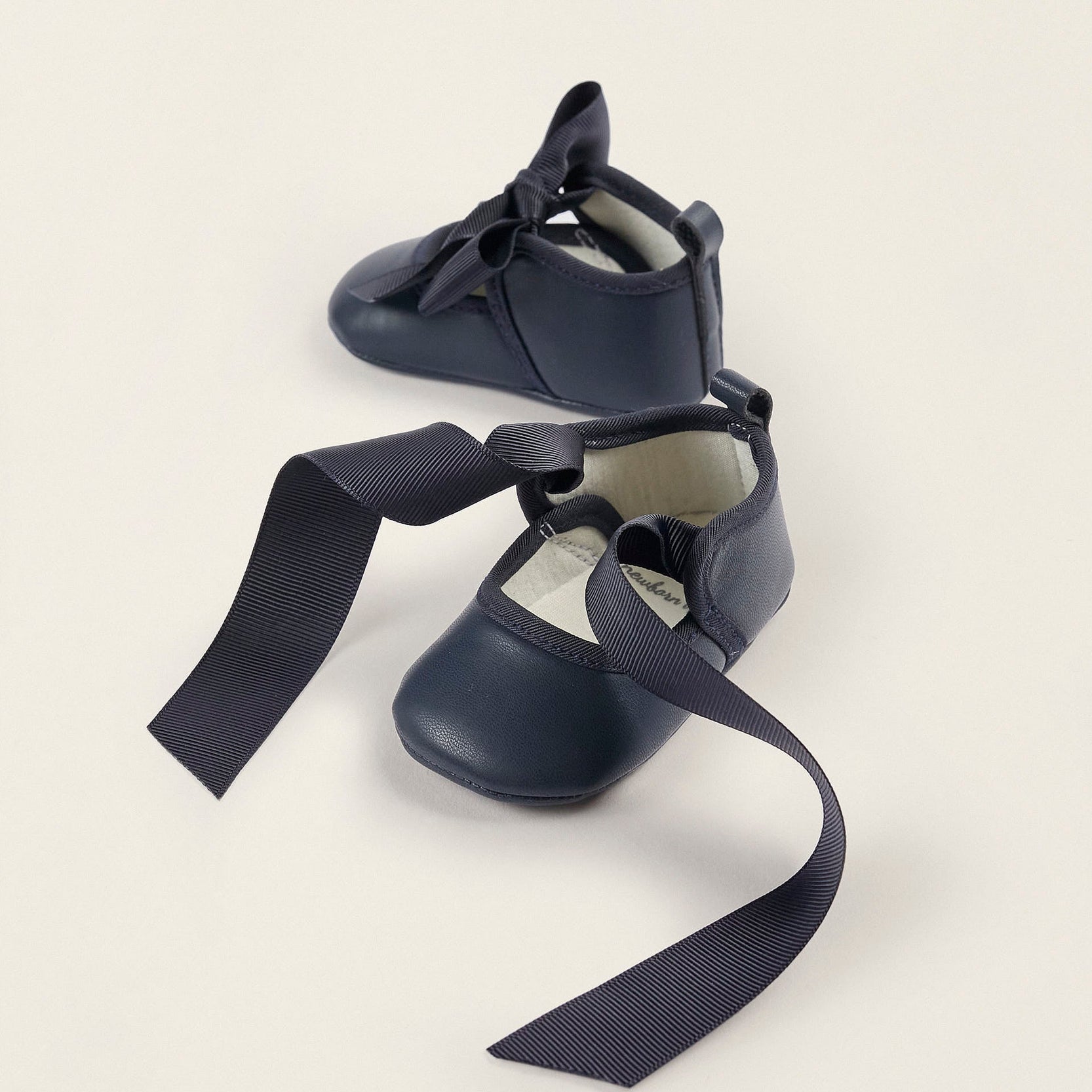 Ballerina Shoes with Bows for Newborn Girls, Dark Blue