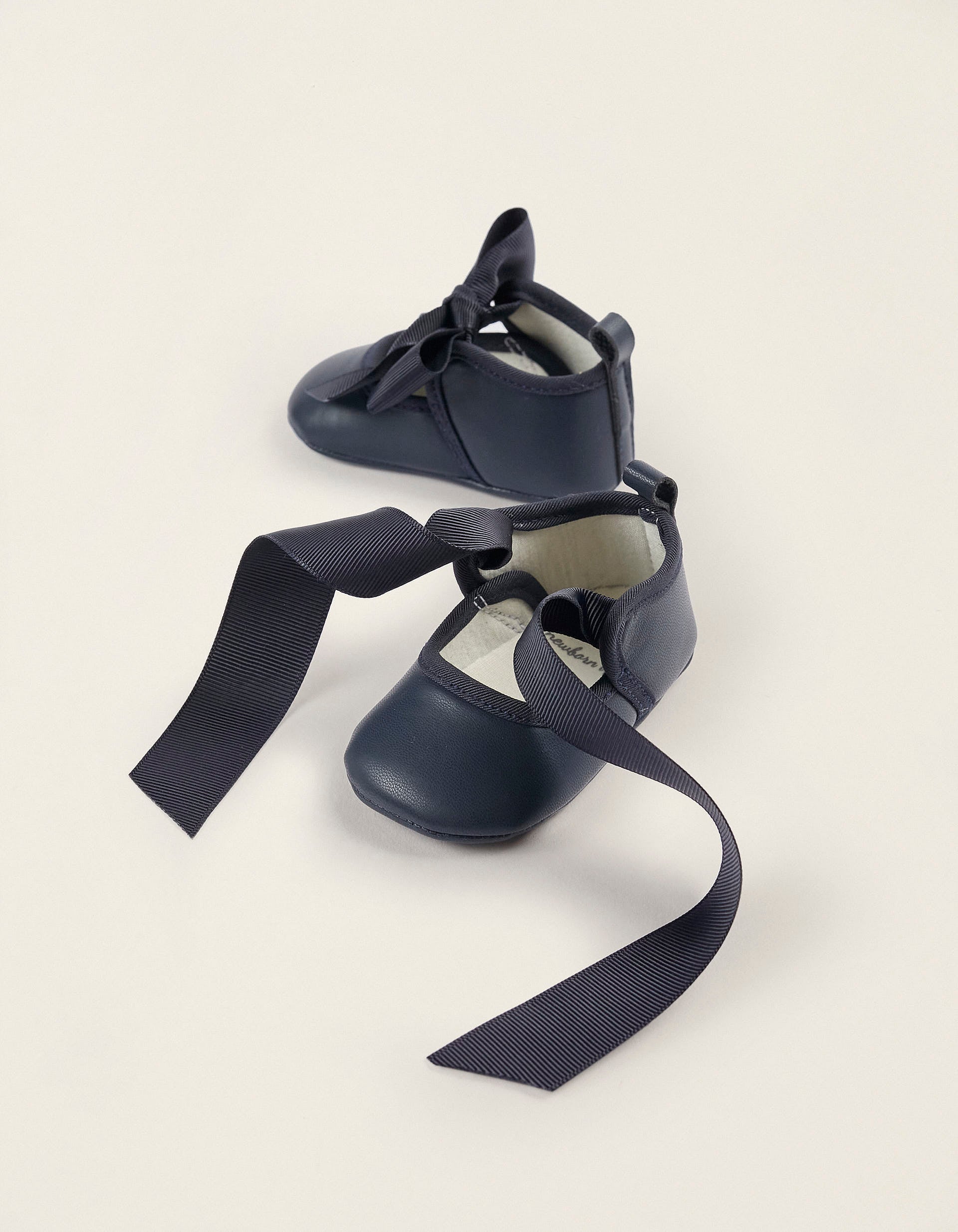 Ballerina Shoes with Bows for Newborn Girls, Dark Blue