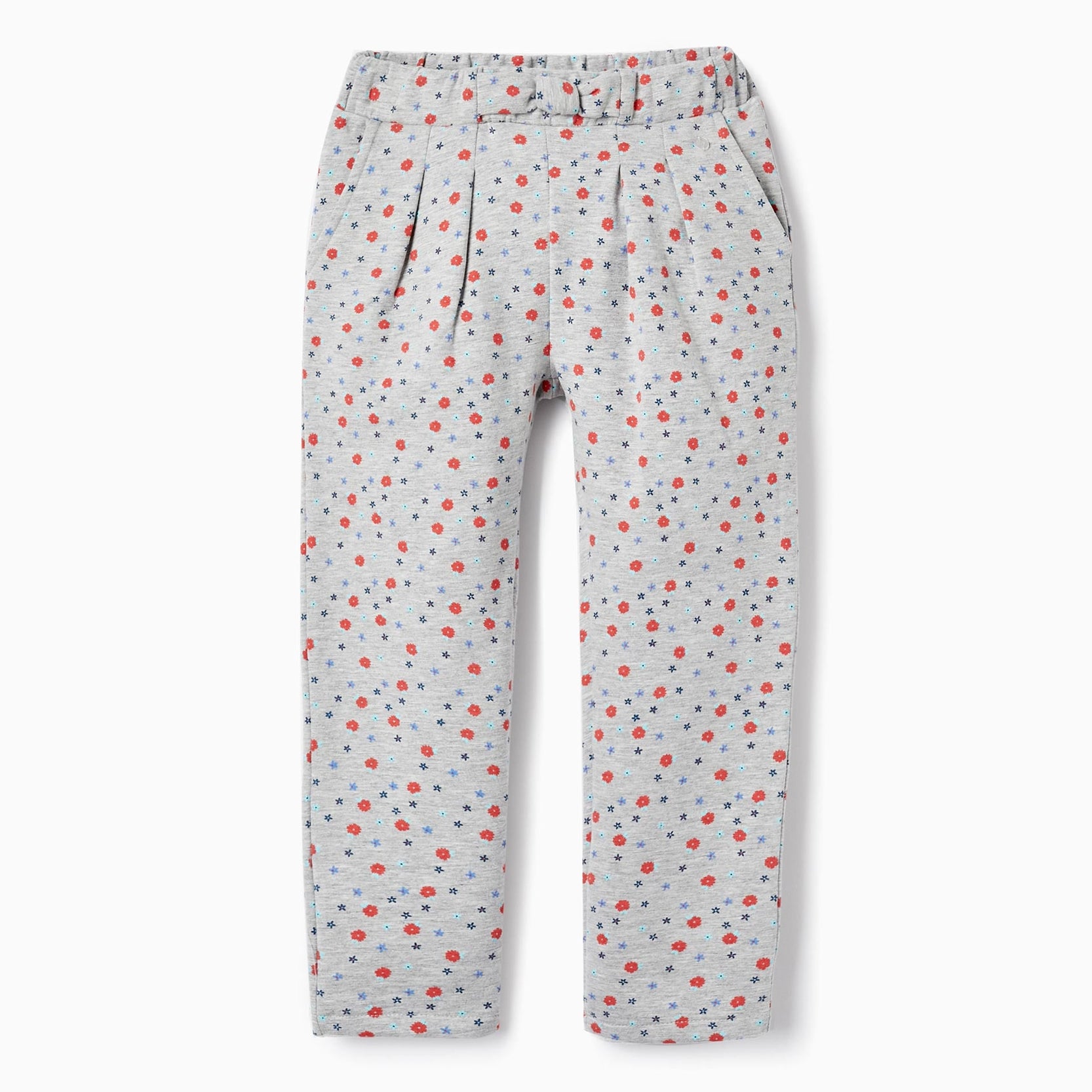 Cotton Trousers with Floral Pattern for Girls, Grey