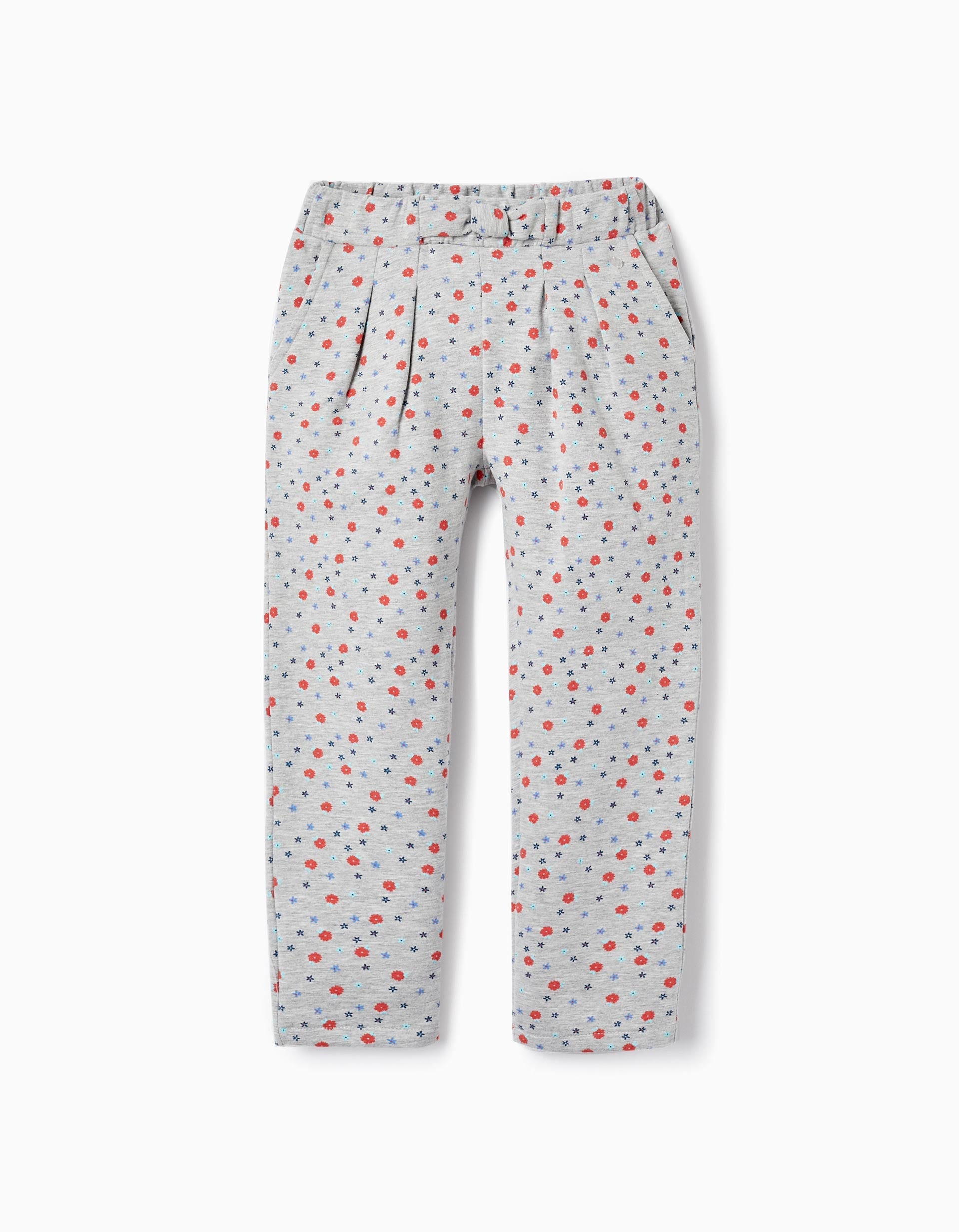 Cotton Trousers with Floral Pattern for Girls, Grey