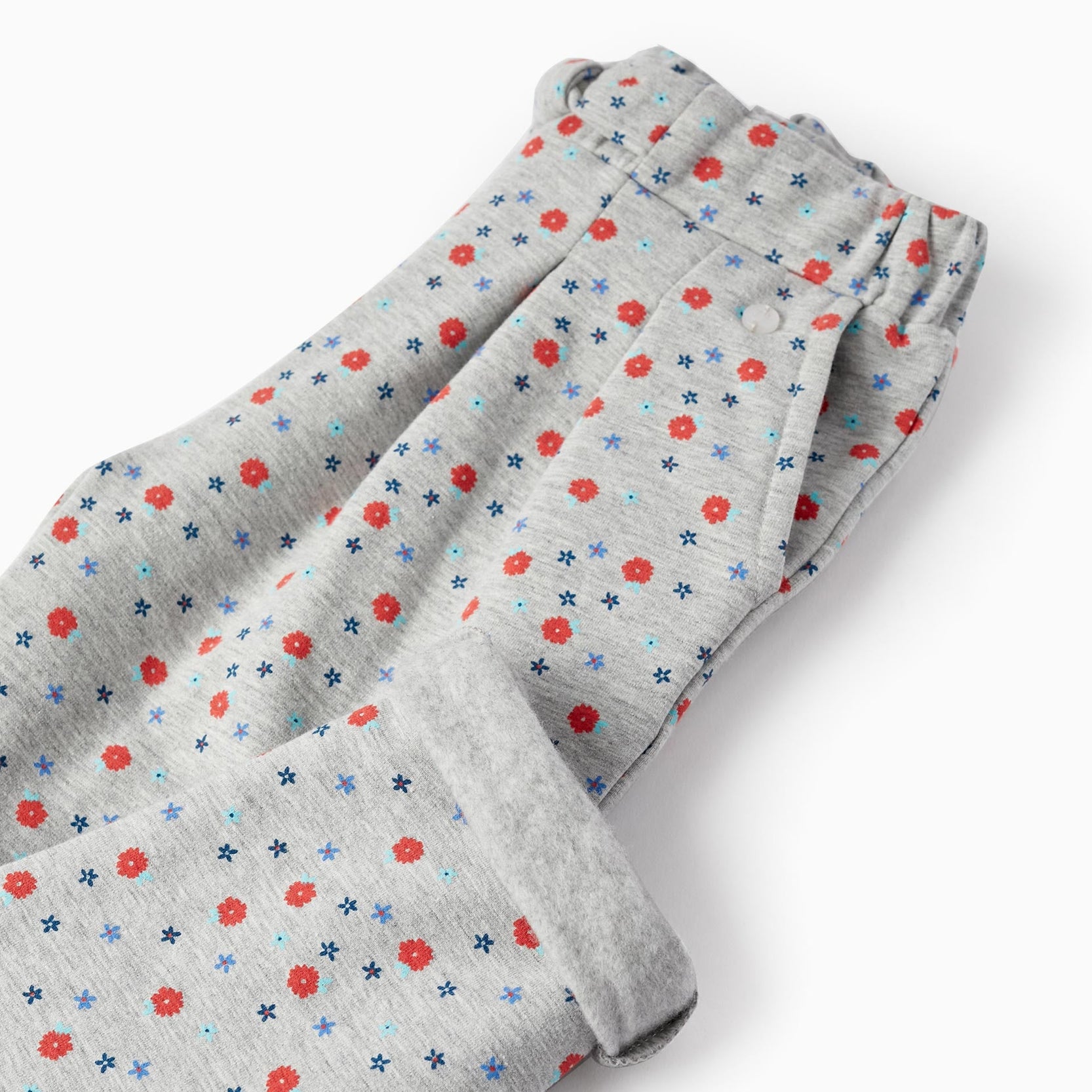 Cotton Trousers with Floral Pattern for Girls, Grey