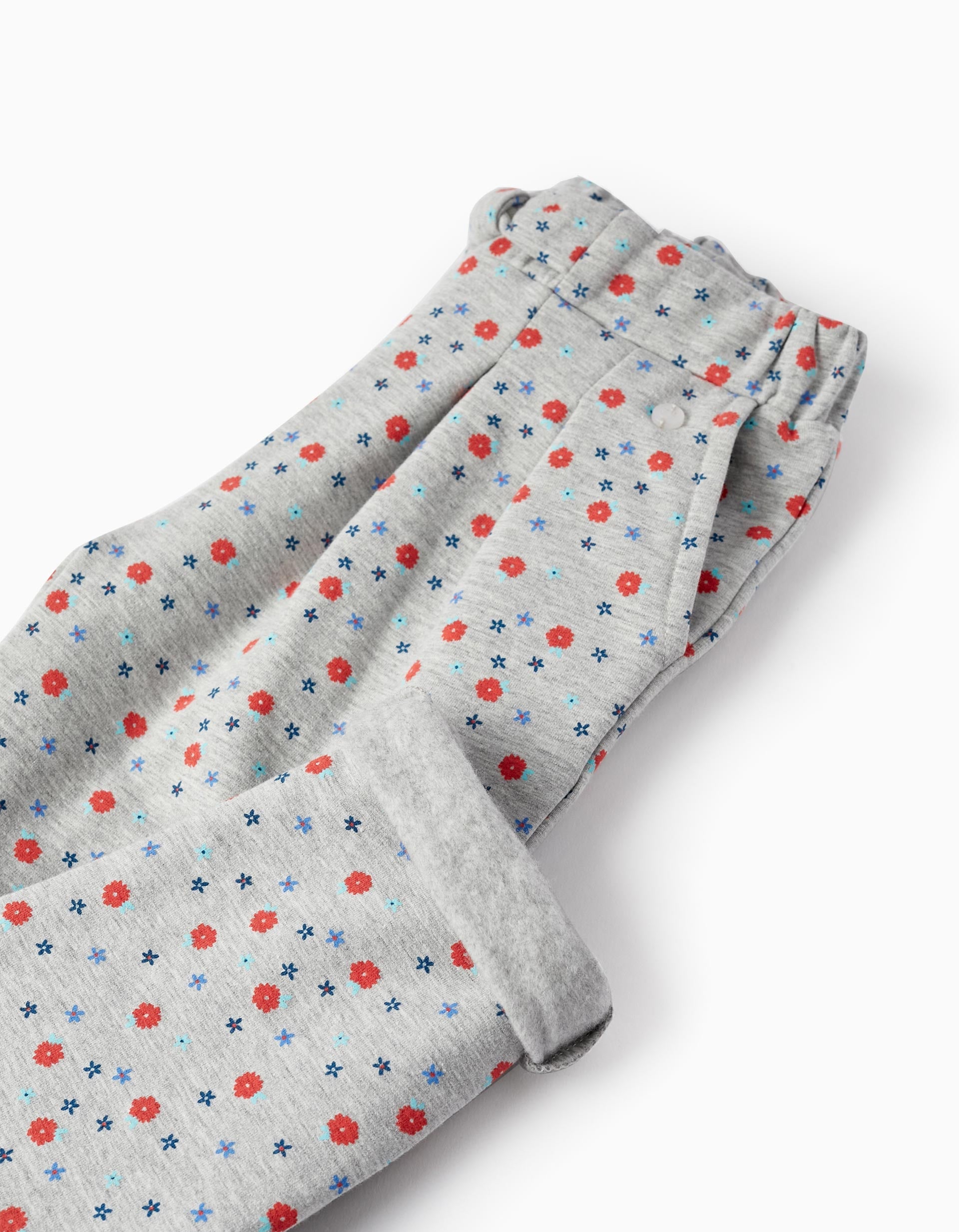 Cotton Trousers with Floral Pattern for Girls, Grey