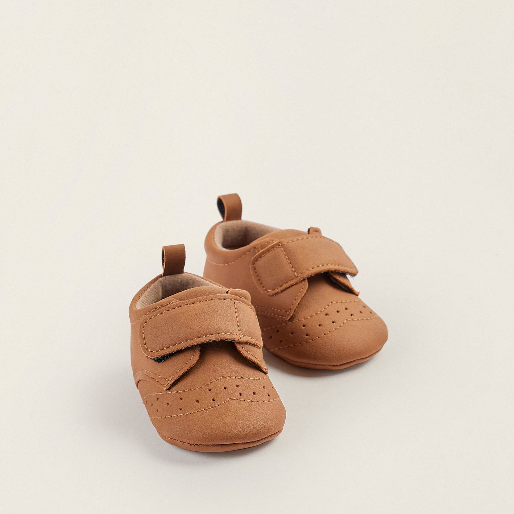 Velcro Strap Shoes for Newborn Boys, Brown