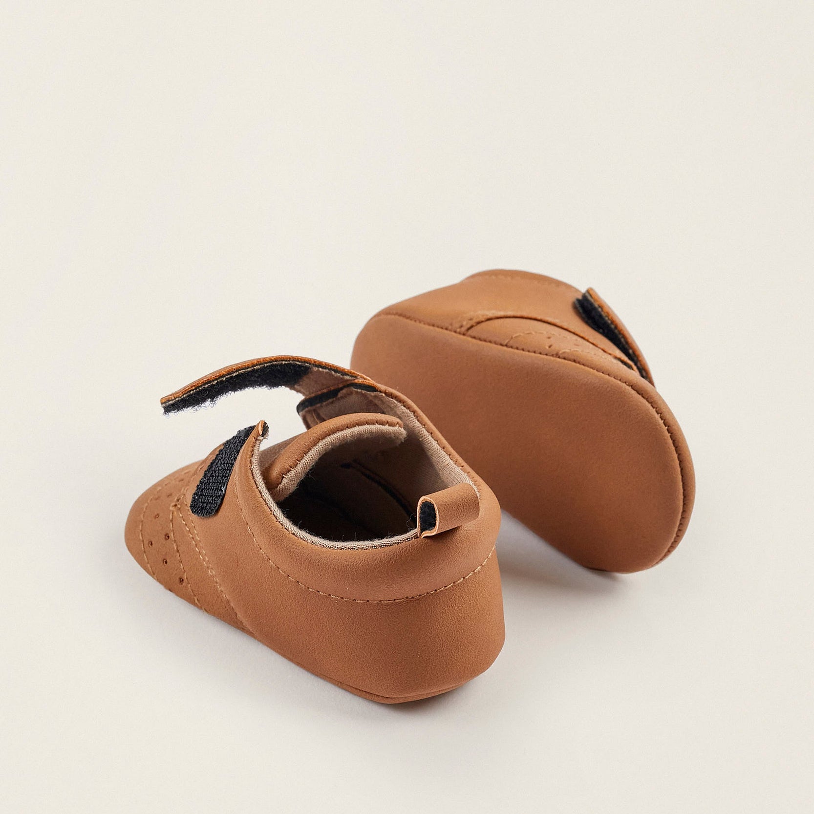 Velcro Strap Shoes for Newborn Boys, Brown
