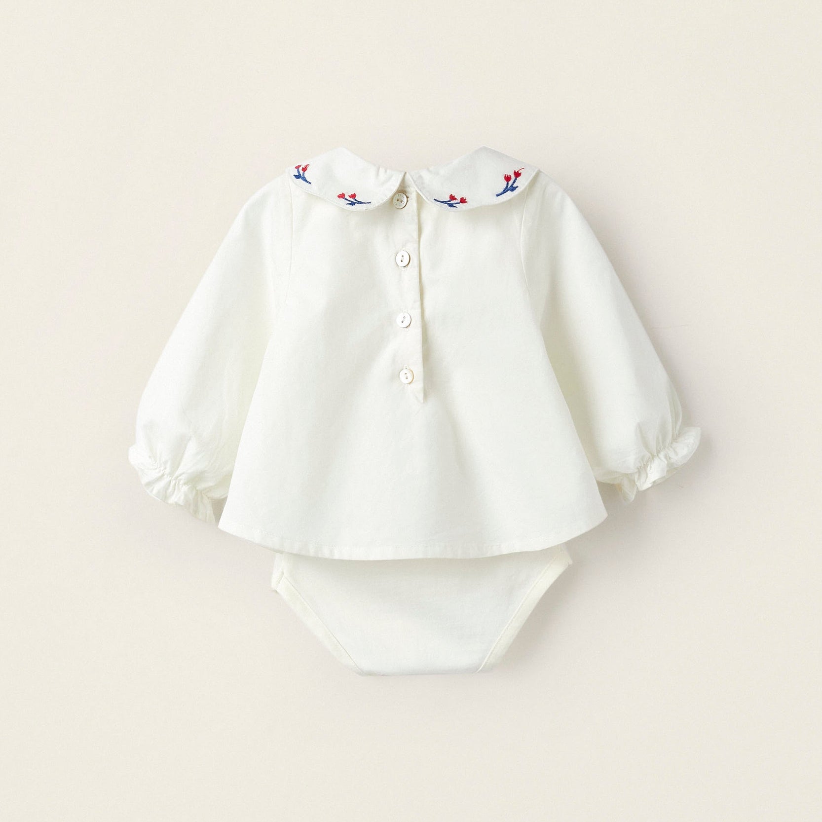 Cotton Bodysuit-Blouse for Newborn Girls 'Flowers', White