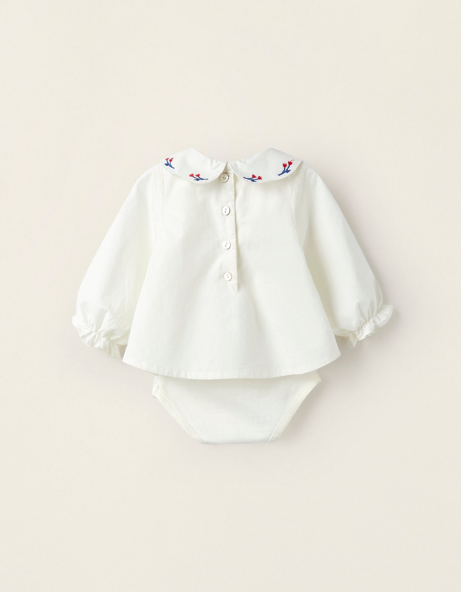 Cotton Bodysuit-Blouse for Newborn Girls 'Flowers', White