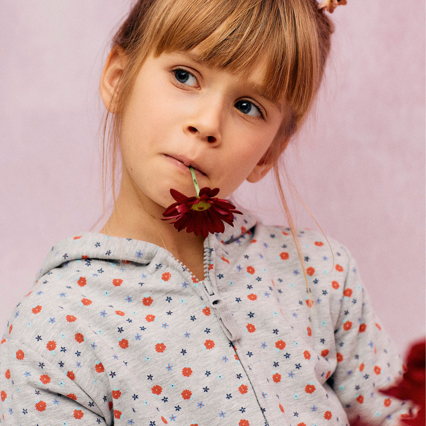 Hooded Jacket with Ruffles for Girls 'Floral', Grey