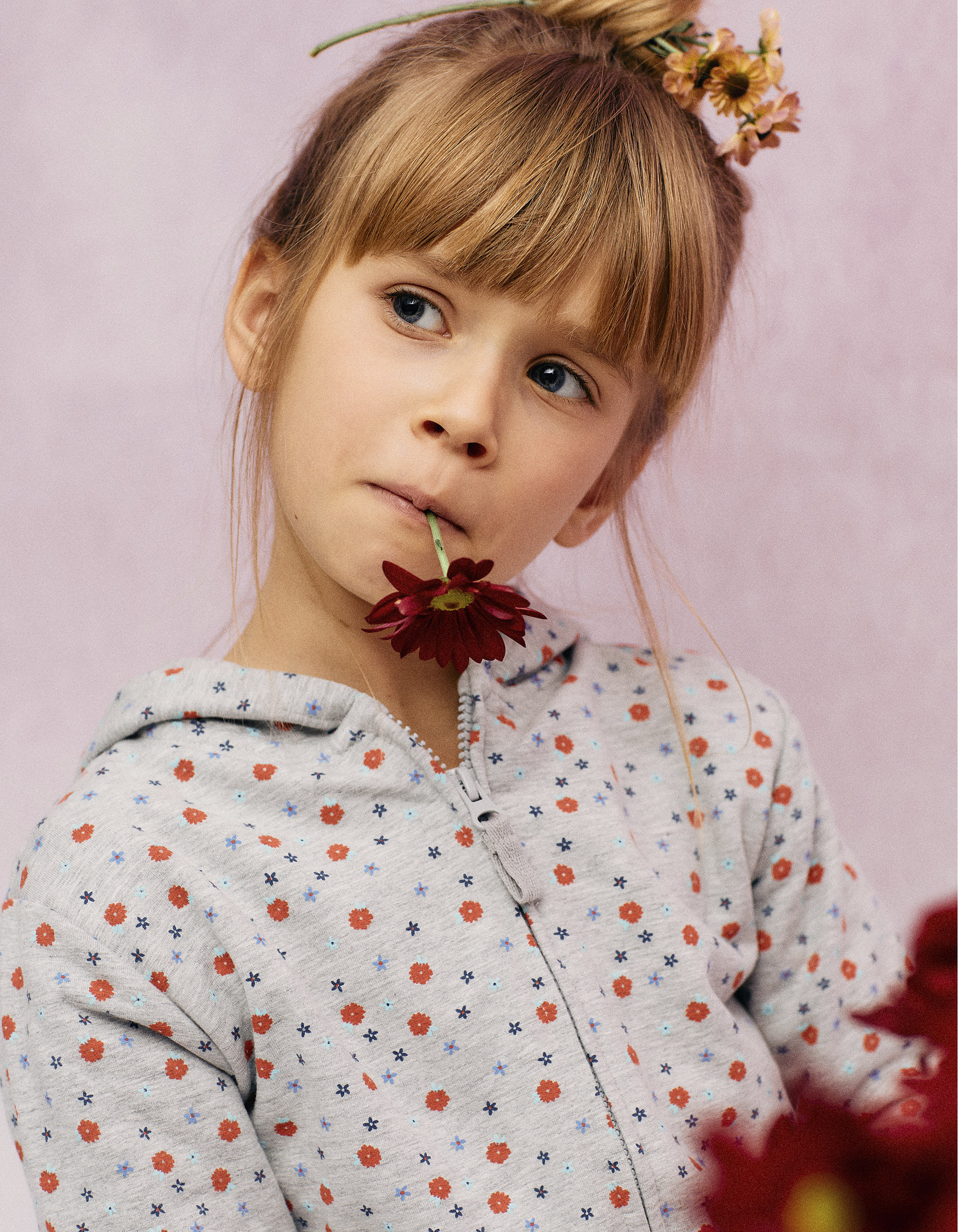 Hooded Jacket with Ruffles for Girls 'Floral', Grey