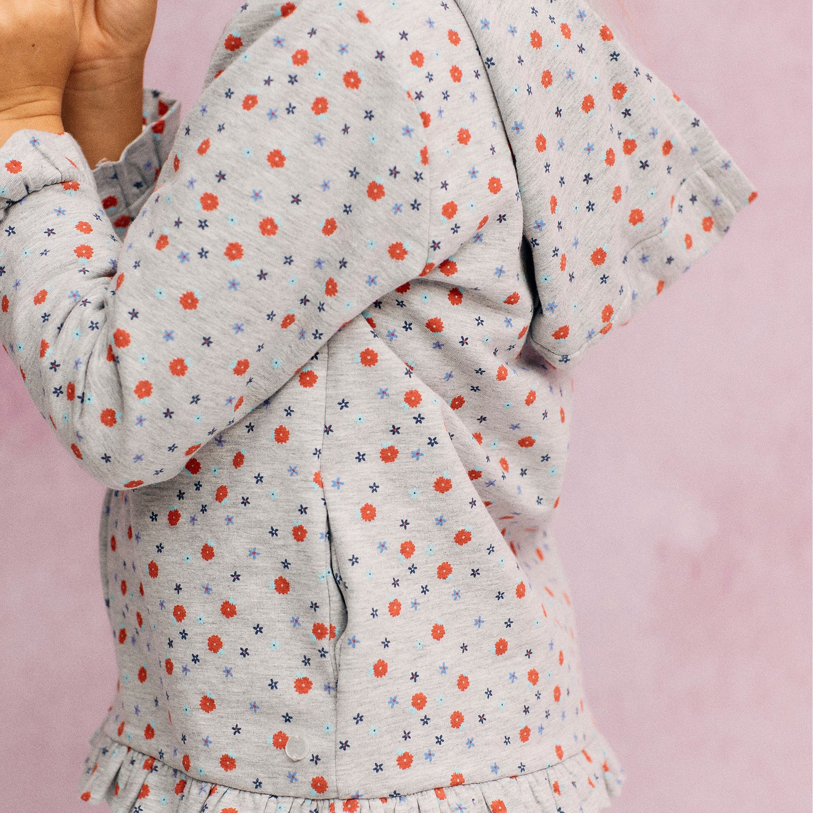 Hooded Jacket with Ruffles for Girls 'Floral', Grey