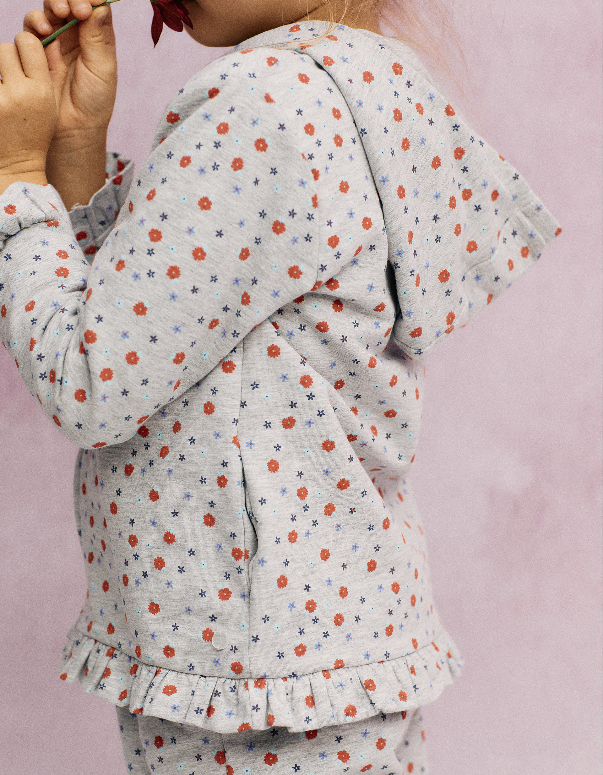 Hooded Jacket with Ruffles for Girls 'Floral', Grey