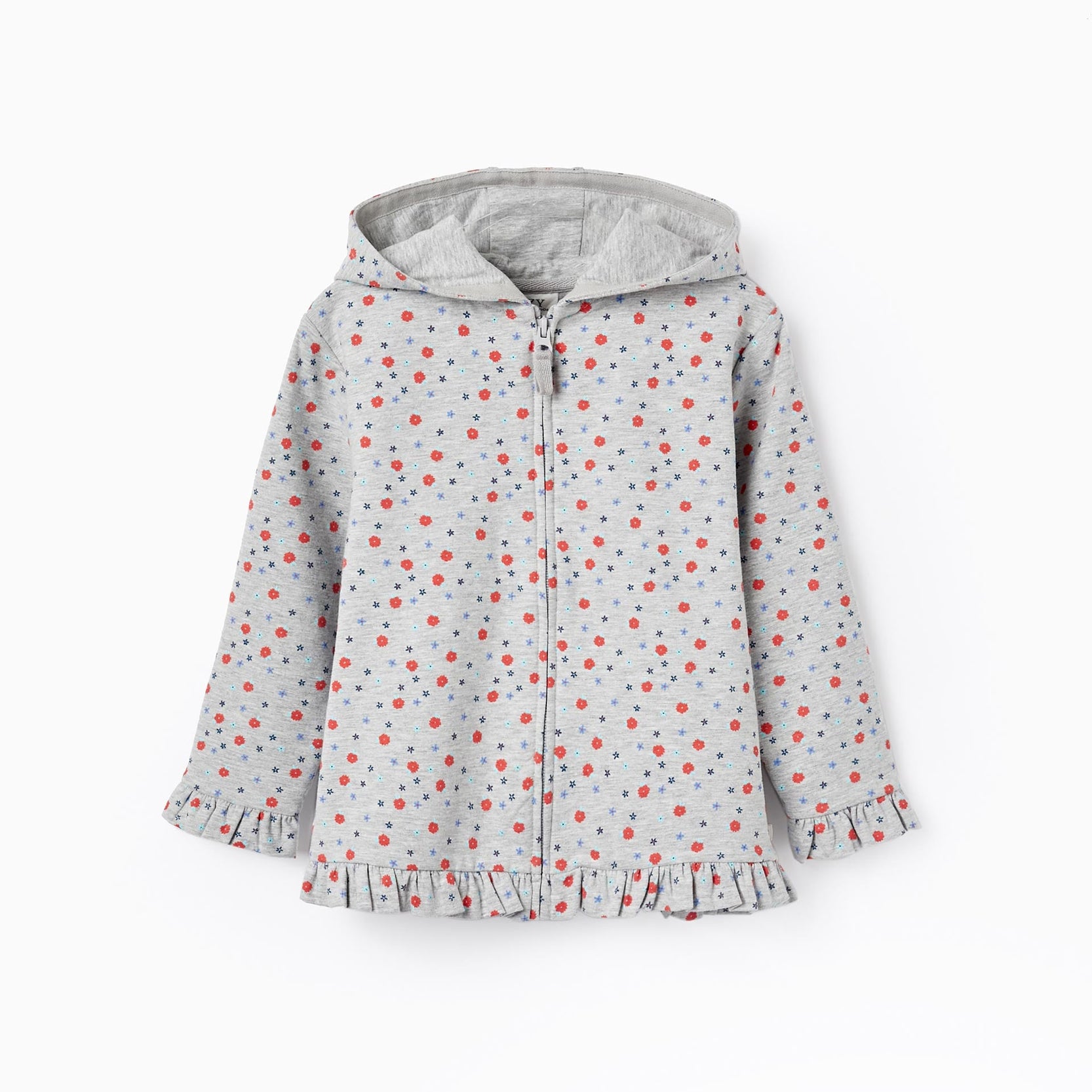Hooded Jacket with Ruffles for Girls 'Floral', Grey