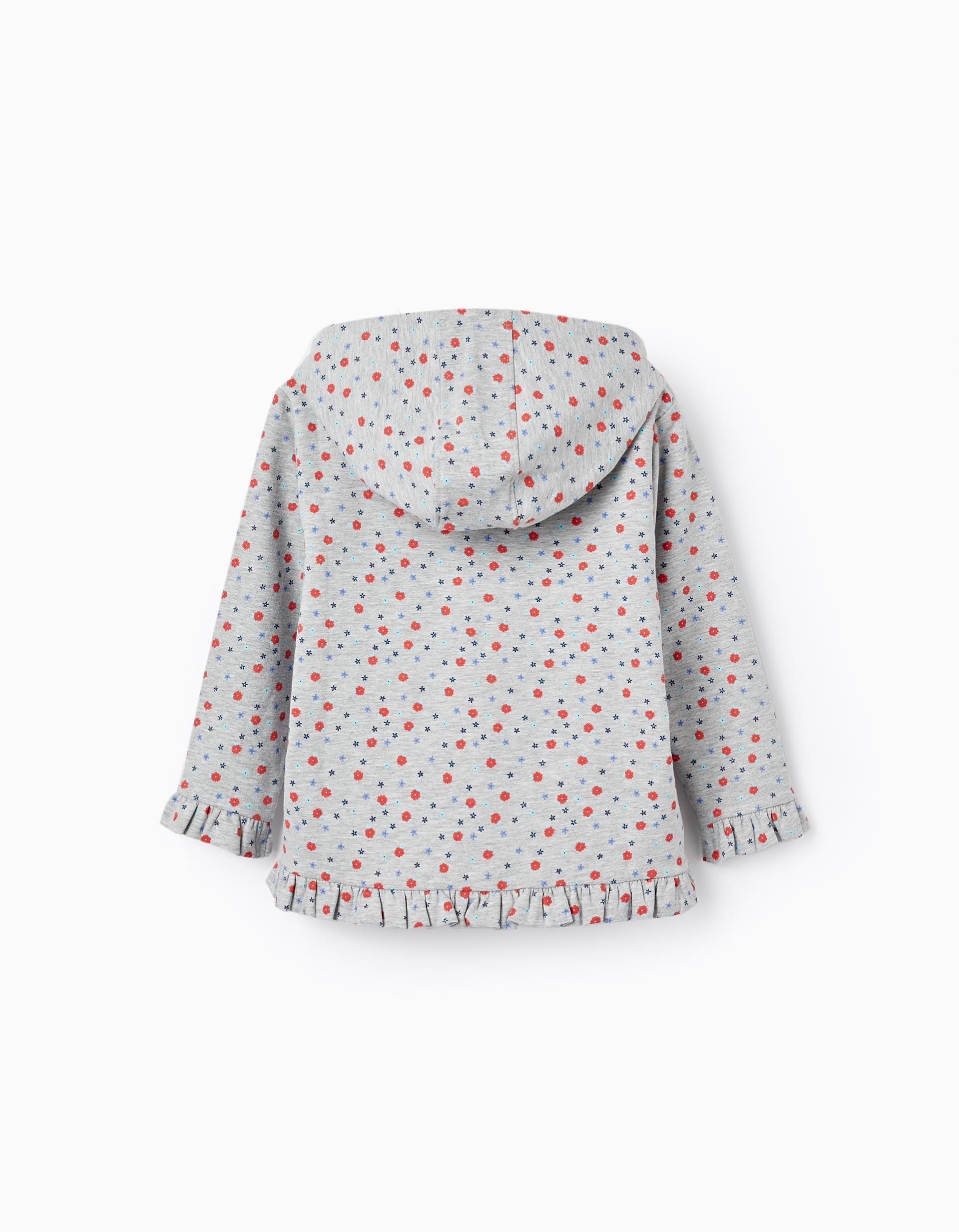 Hooded Jacket with Ruffles for Girls 'Floral', Grey