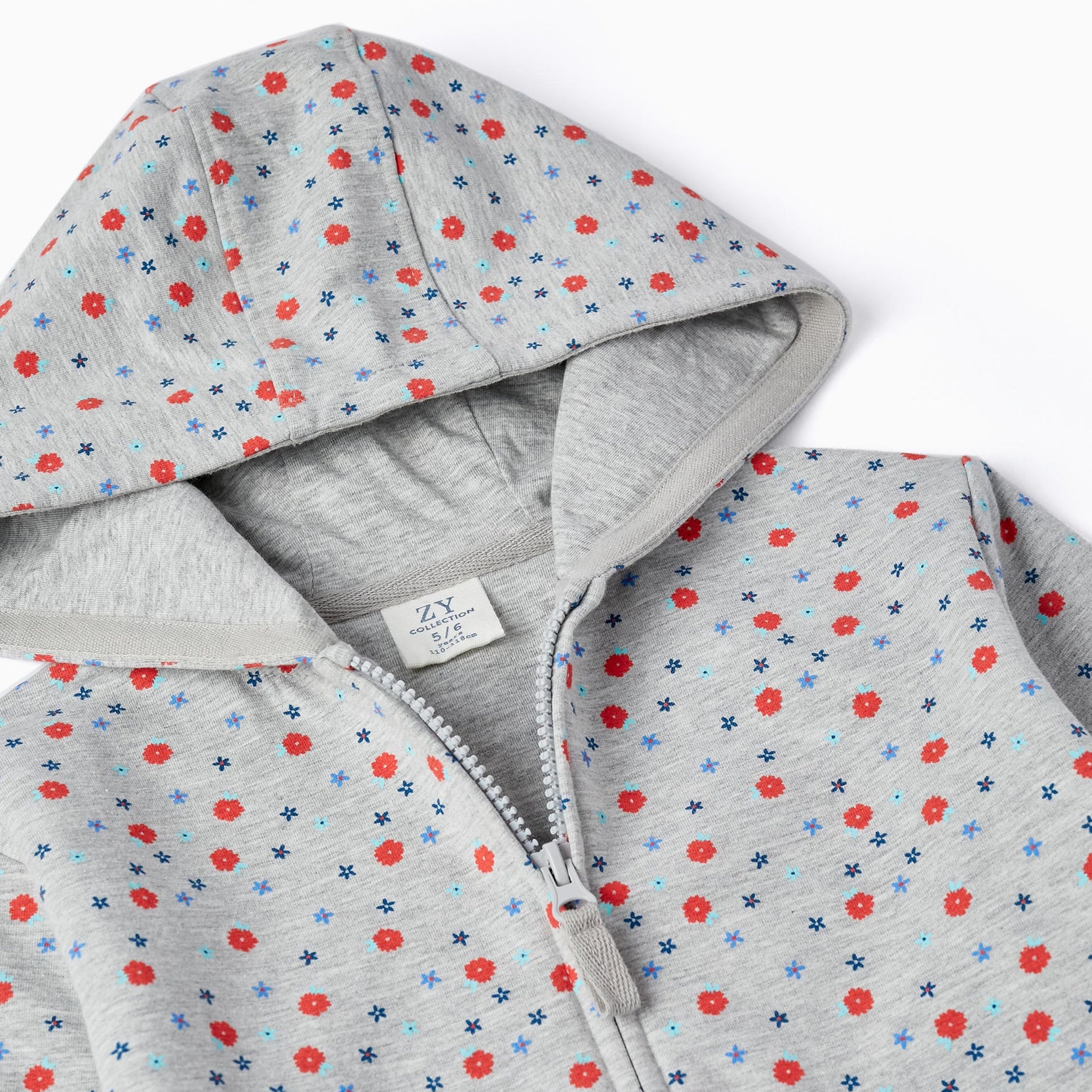 Hooded Jacket with Ruffles for Girls 'Floral', Grey