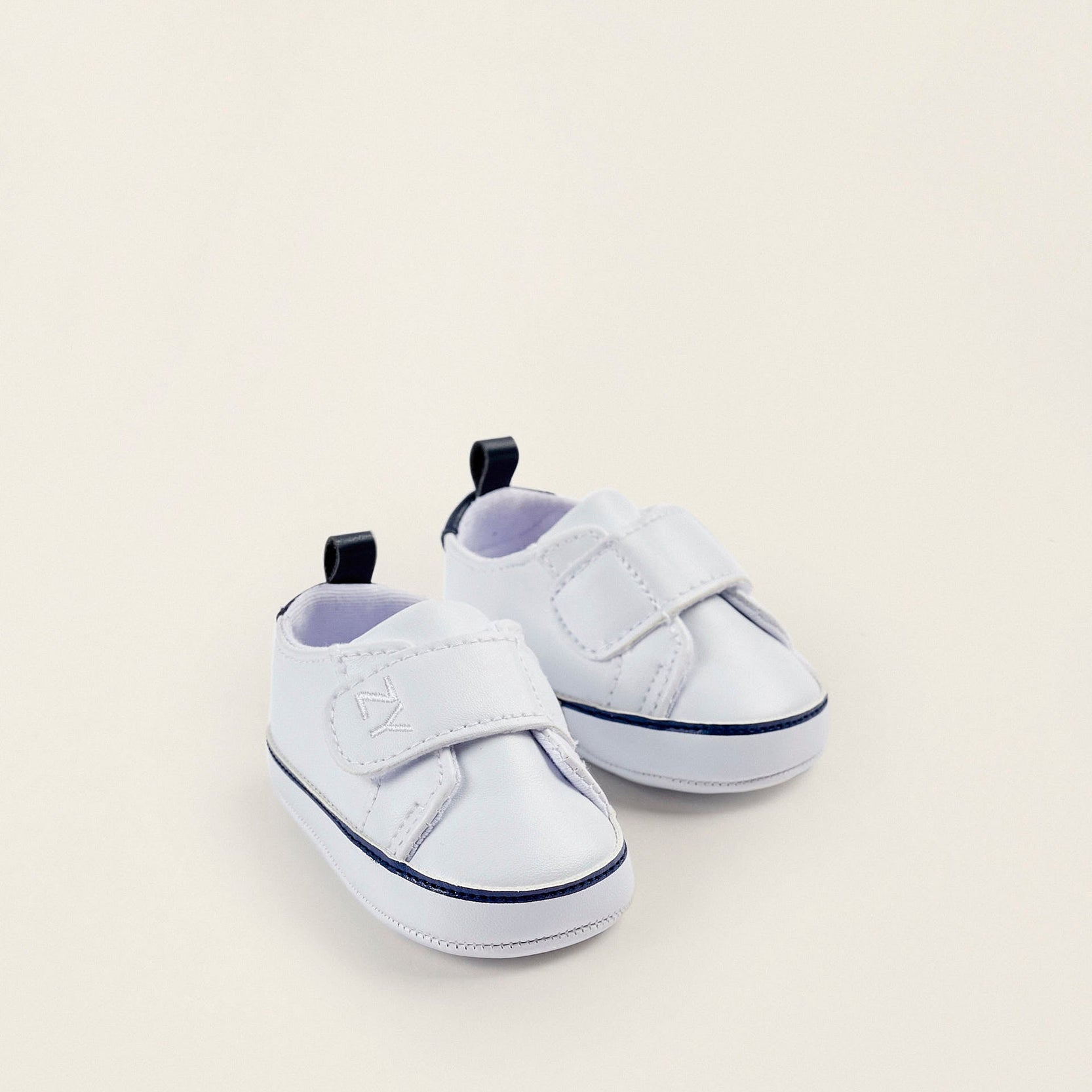 Synthetic Leather Trainers for Newborn Boys, White