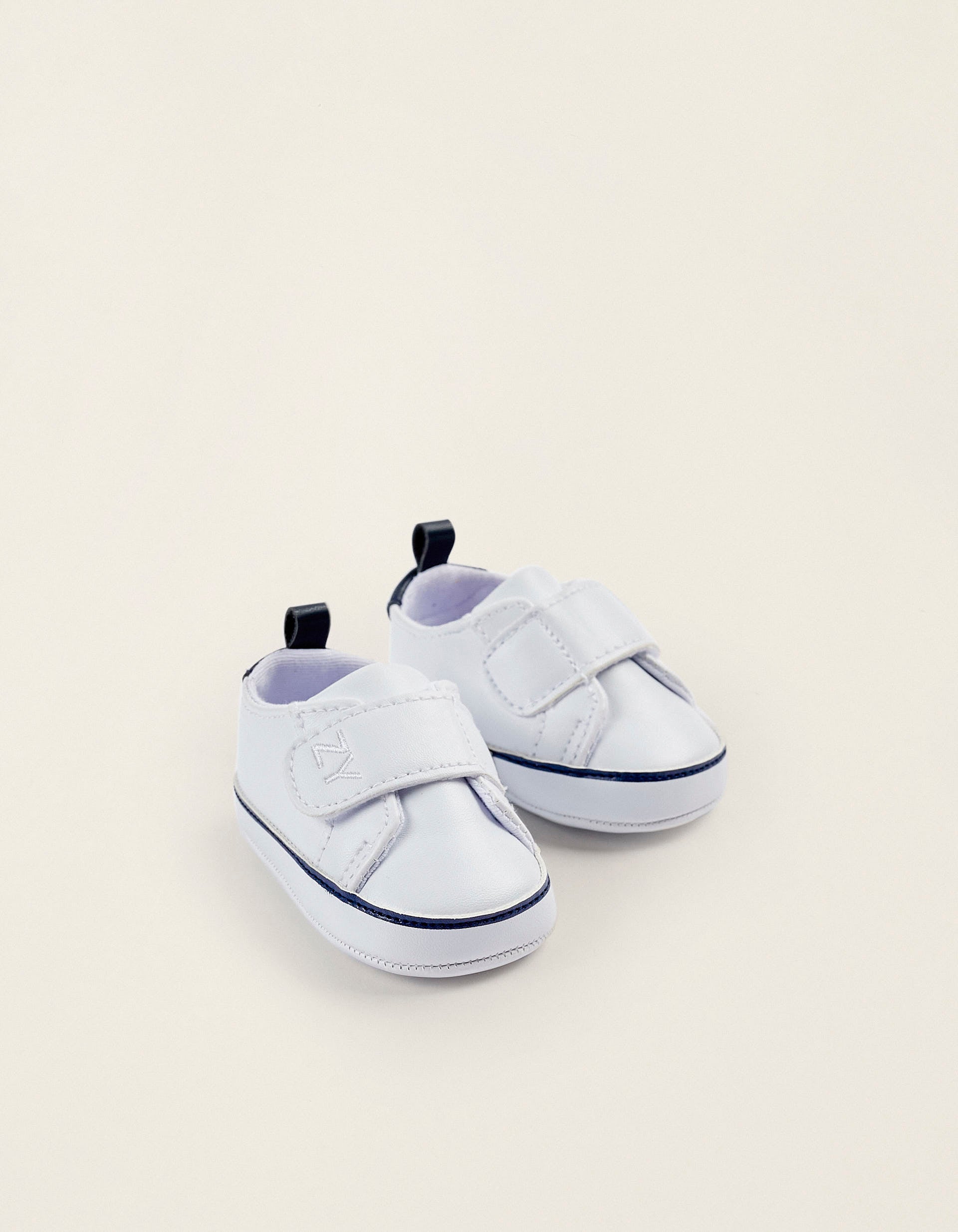 Synthetic Leather Trainers for Newborn Boys, White