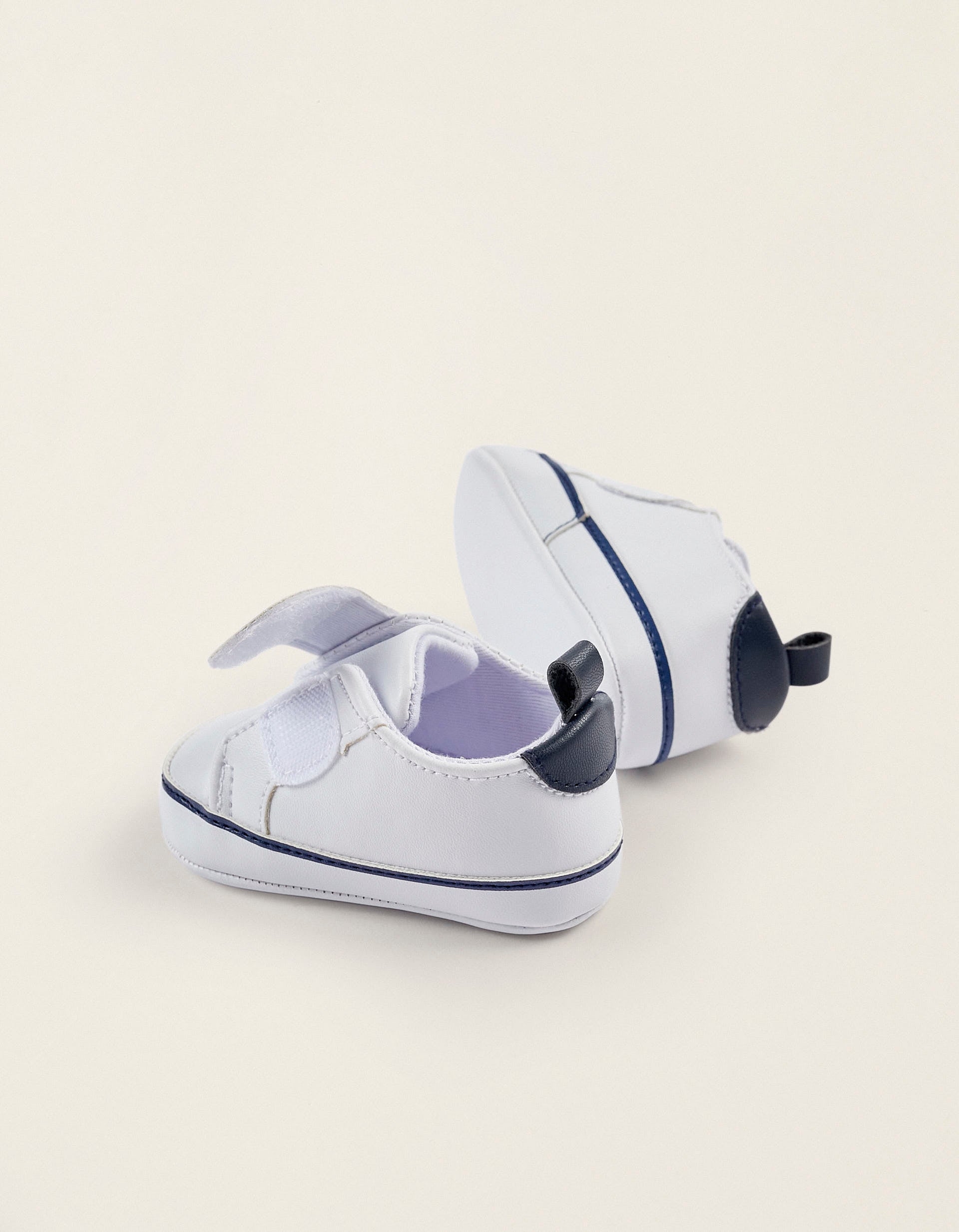 Synthetic Leather Trainers for Newborn Boys, White