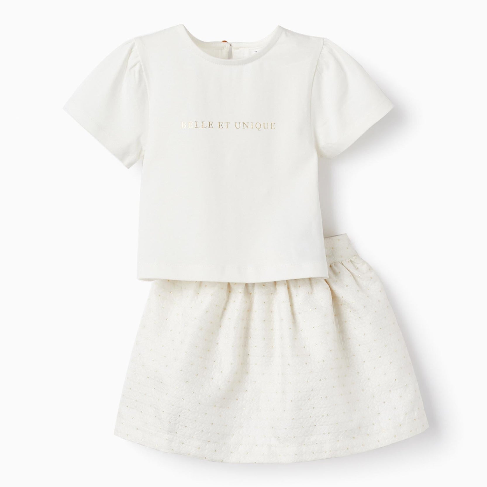 T-Shirt + Skirt for Baby Girls 'Belle et Unique', White/Gold