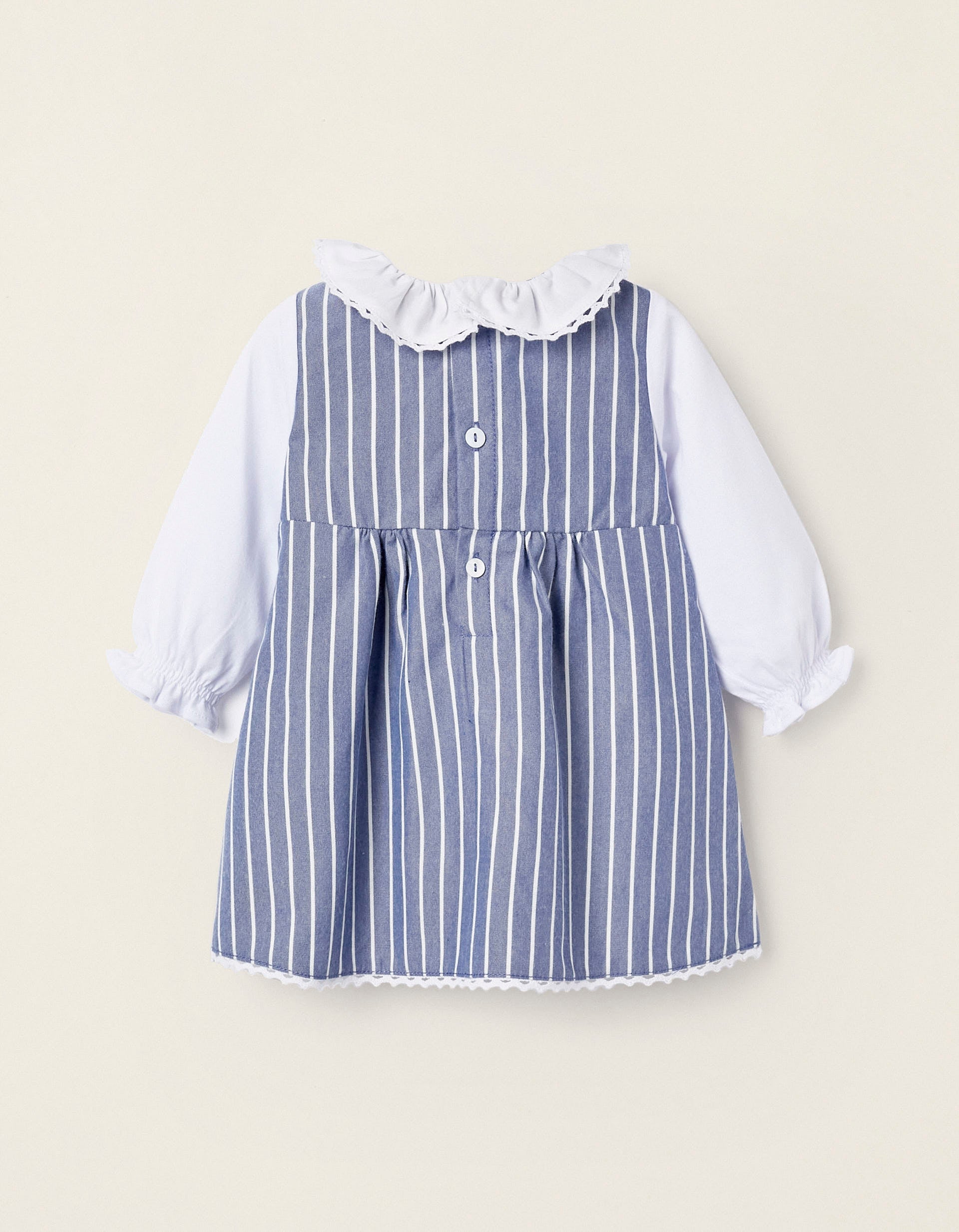 Striped Dress for Newborn Girls, Blue/White