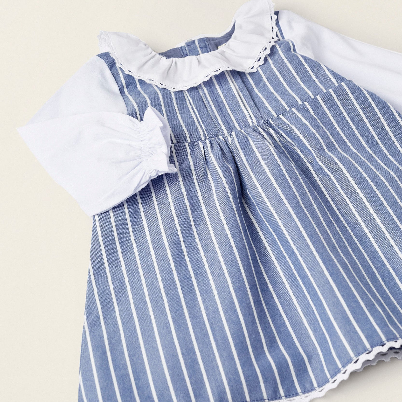Striped Dress for Newborn Girls, Blue/White