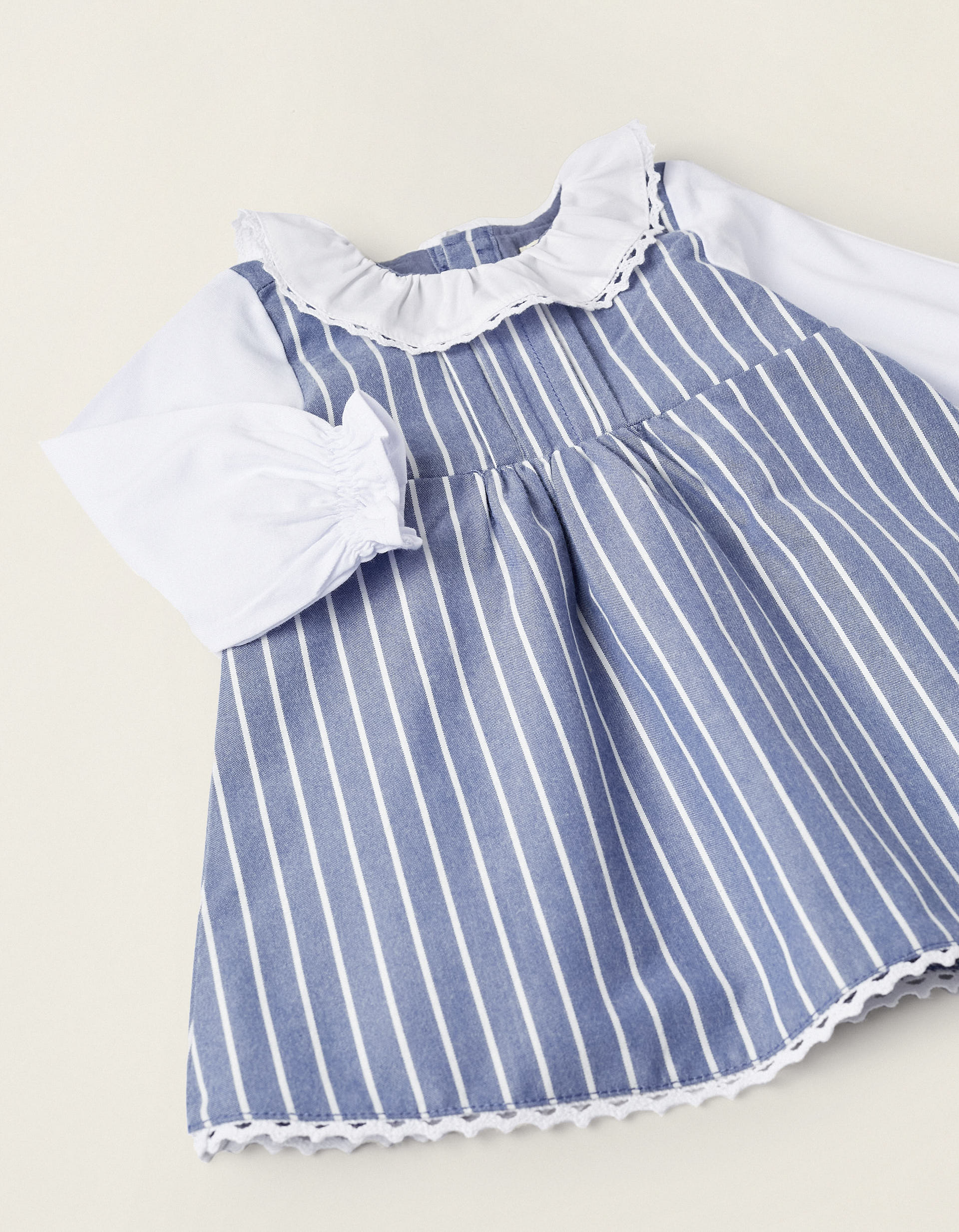 Striped Dress for Newborn Girls, Blue/White