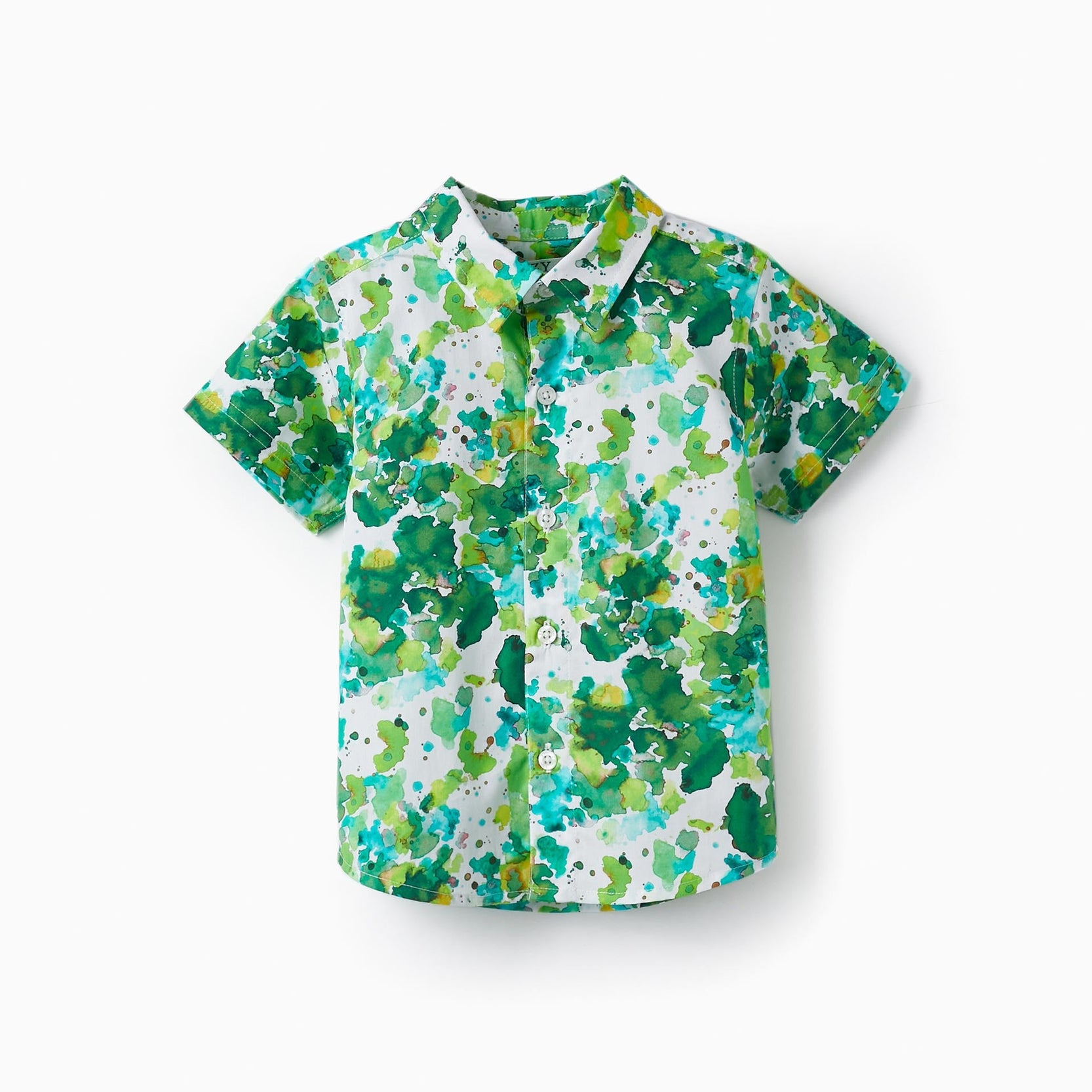 Short Sleeve Shirt for Baby Boy, White/Green