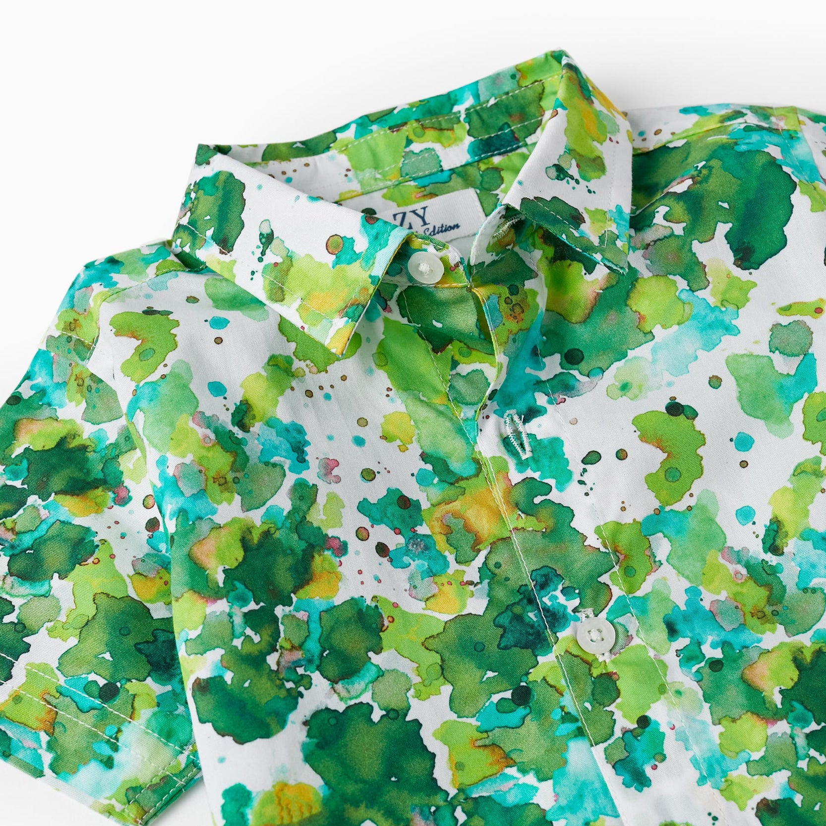 Short Sleeve Shirt for Baby Boy, White/Green