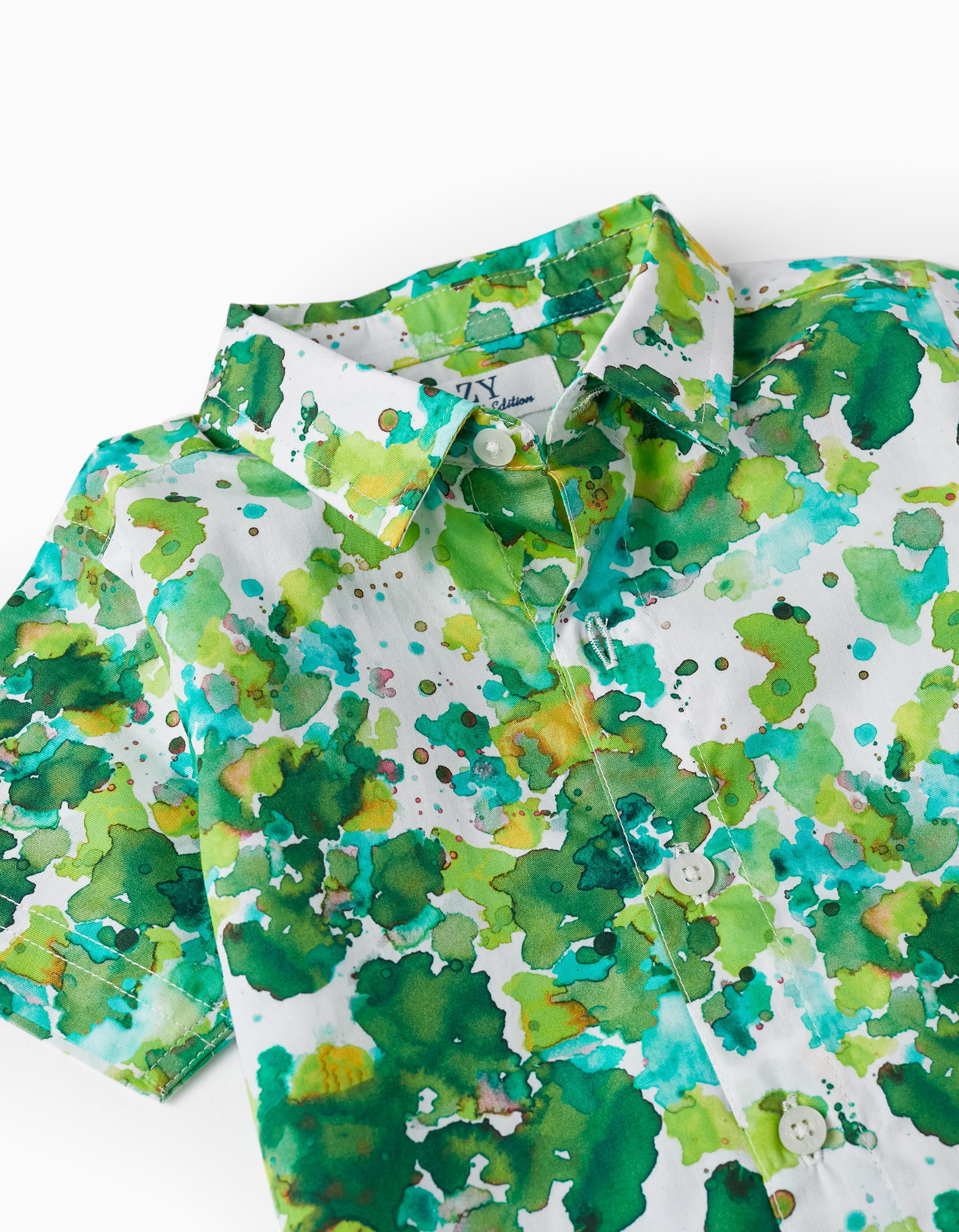 Short Sleeve Shirt for Baby Boy, White/Green