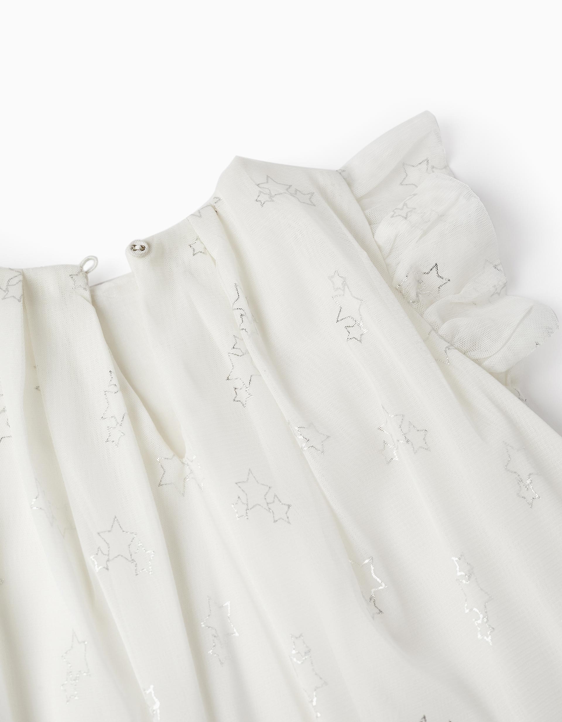 Dress in Tulle and Cotton for Girls 'Special Days - Stars', White
