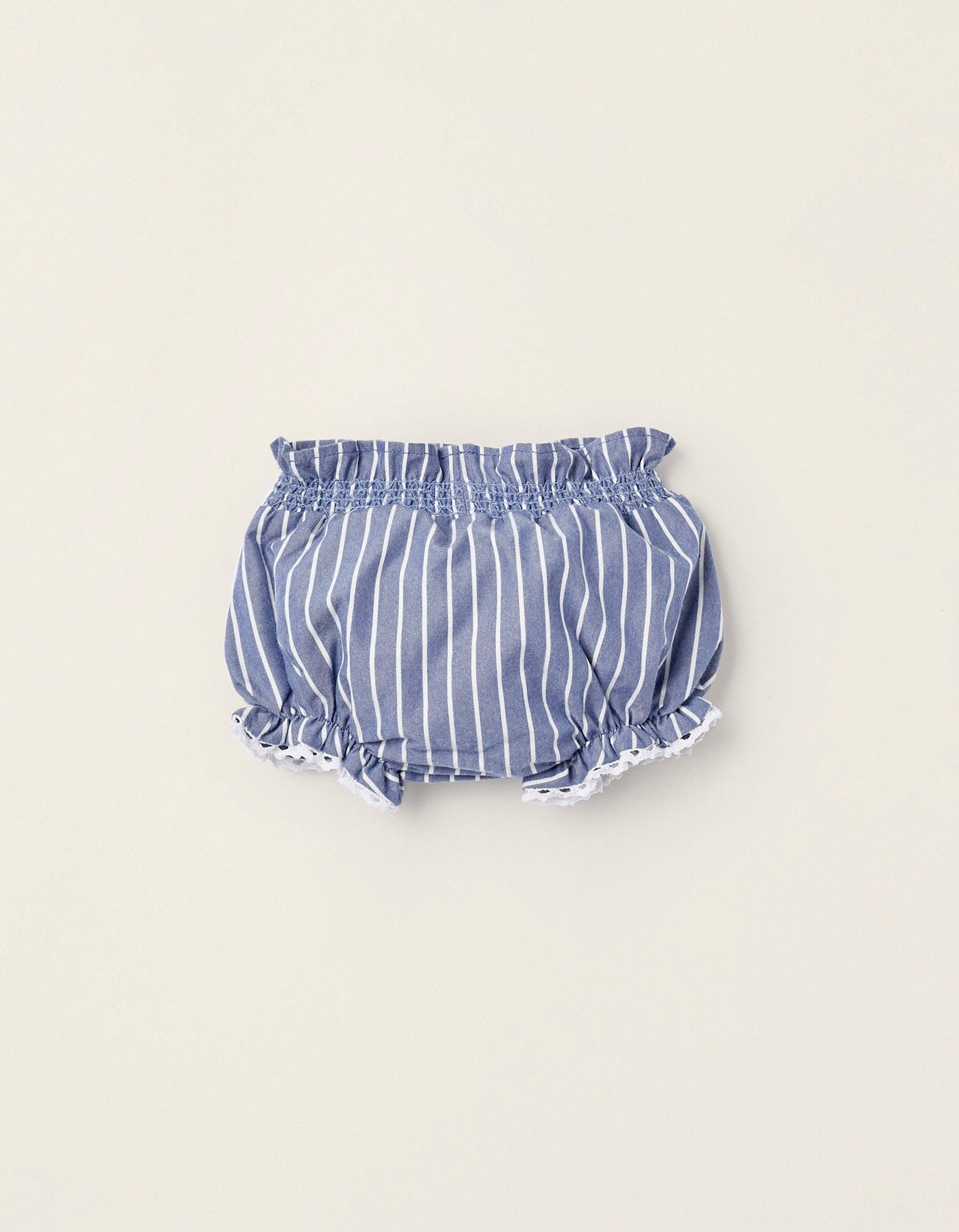 Striped Diaper Cover with Lace for Newborn Girls, Blue/White