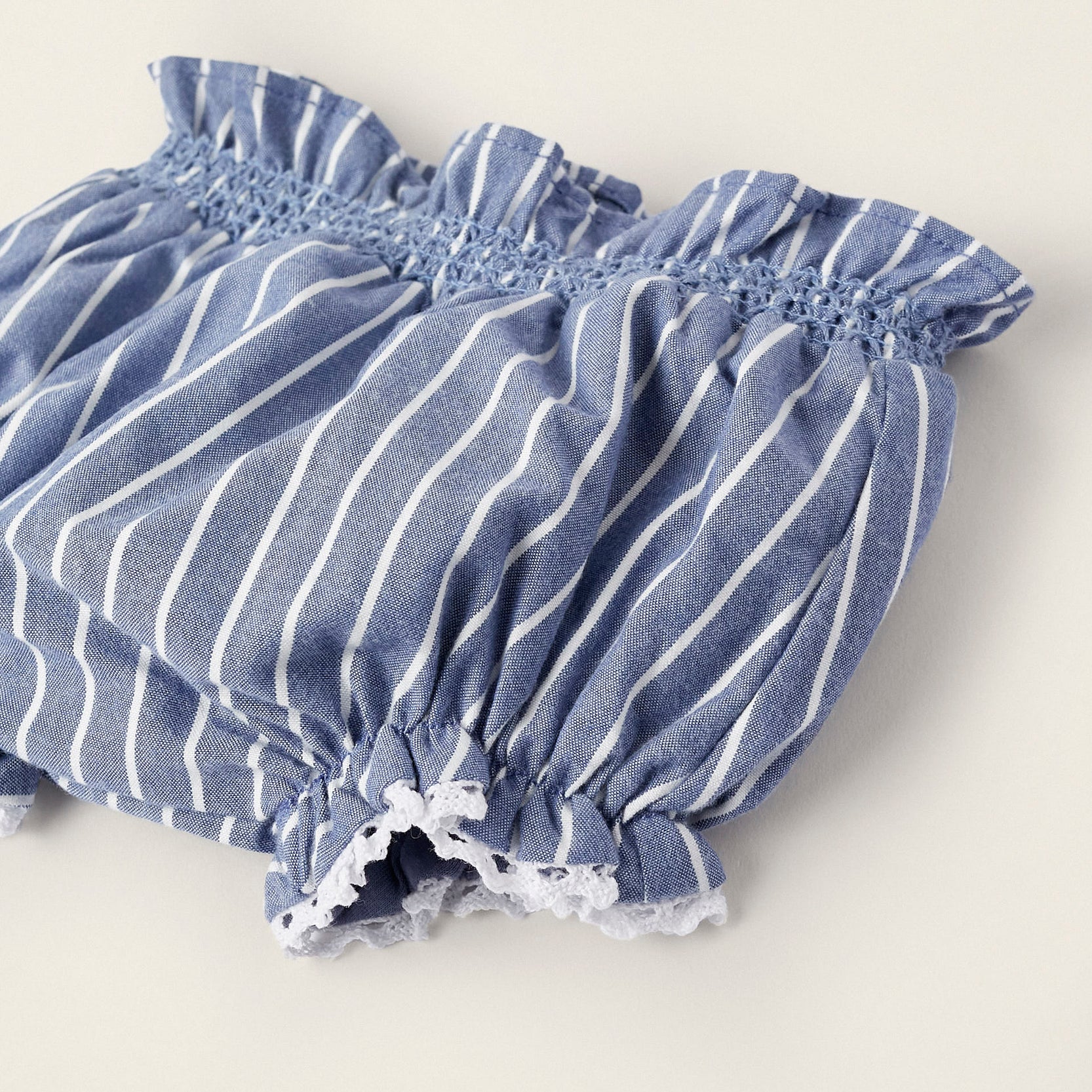 Striped Diaper Cover with Lace for Newborn Girls, Blue/White