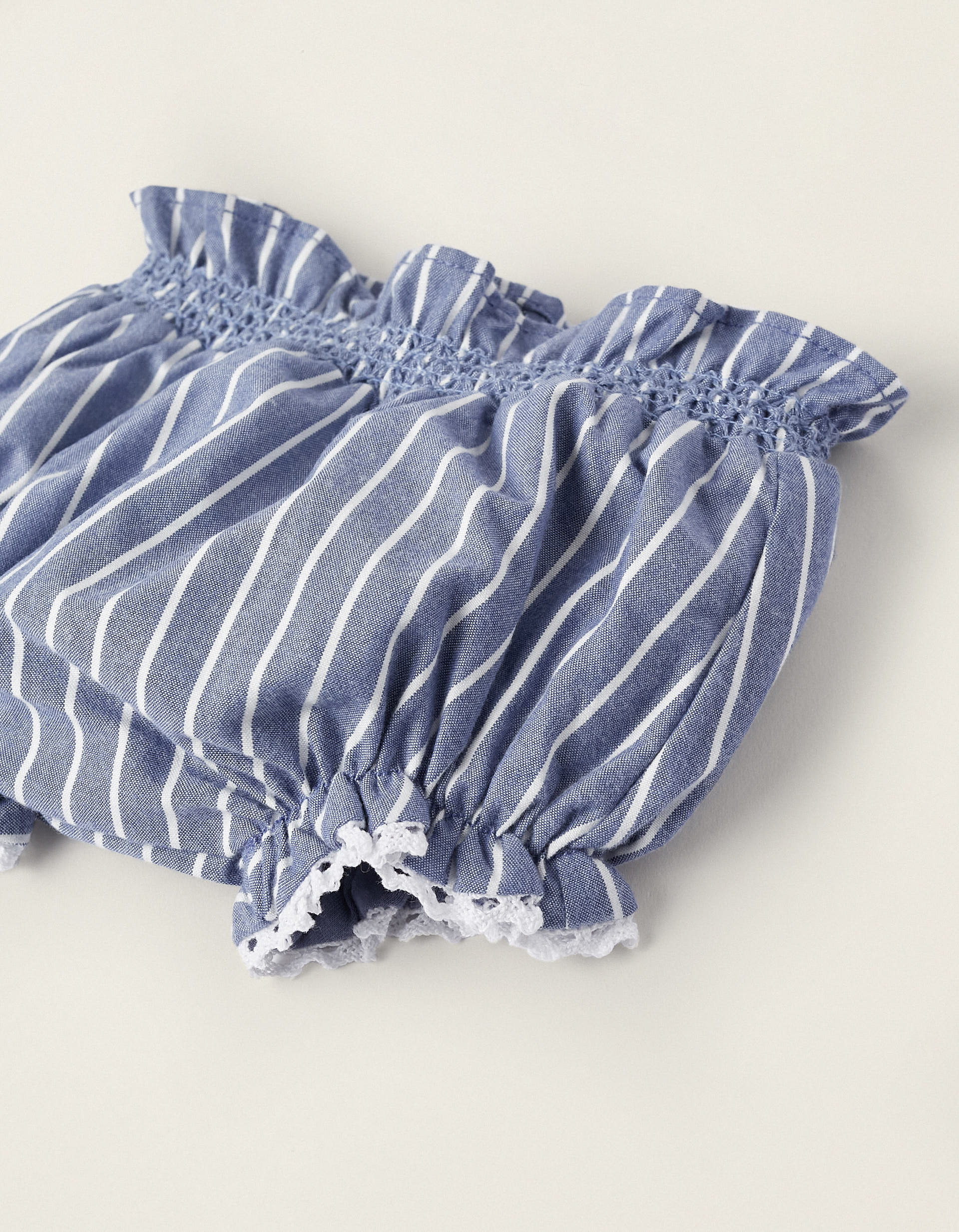 Striped Diaper Cover with Lace for Newborn Girls, Blue/White