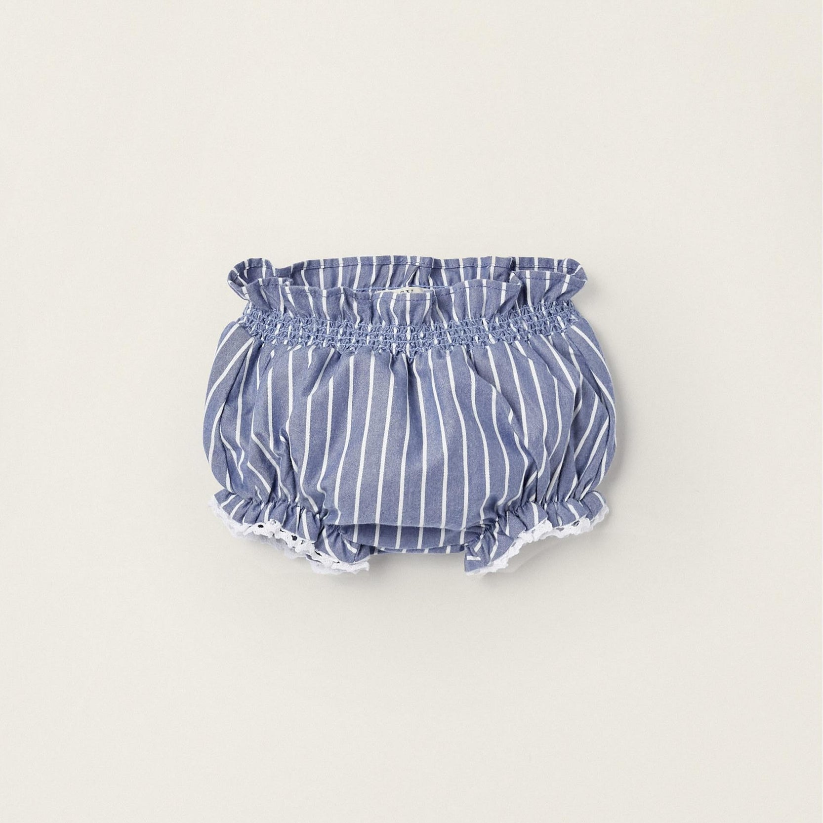 Striped Diaper Cover with Lace for Newborn Girls, Blue/White