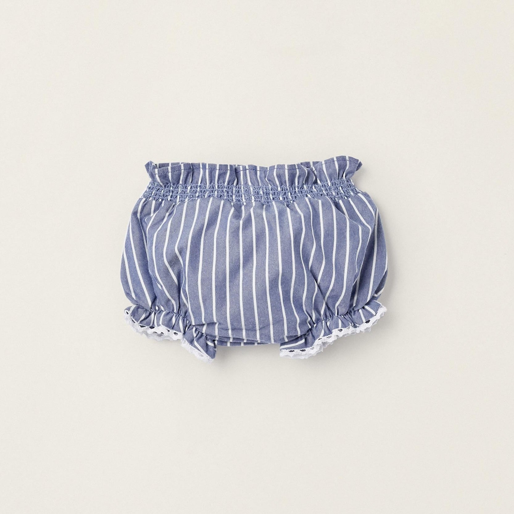 Striped Diaper Cover with Lace for Newborn Girls, Blue/White