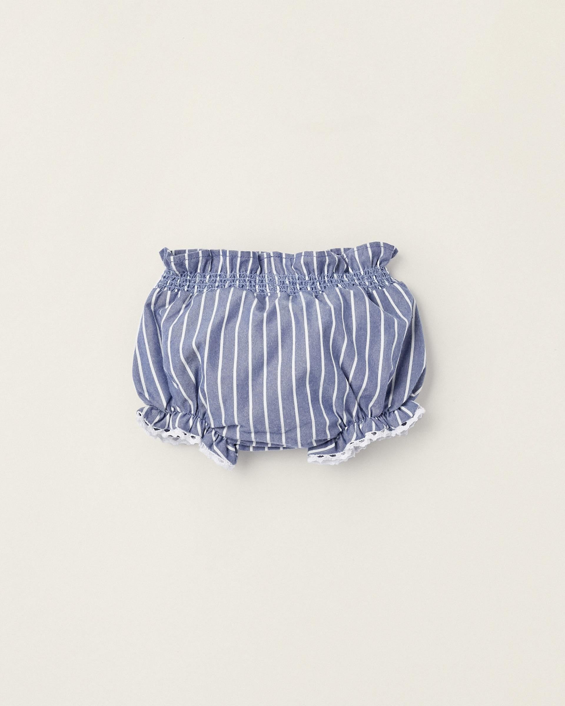 Striped Diaper Cover with Lace for Newborn Girls, Blue/White