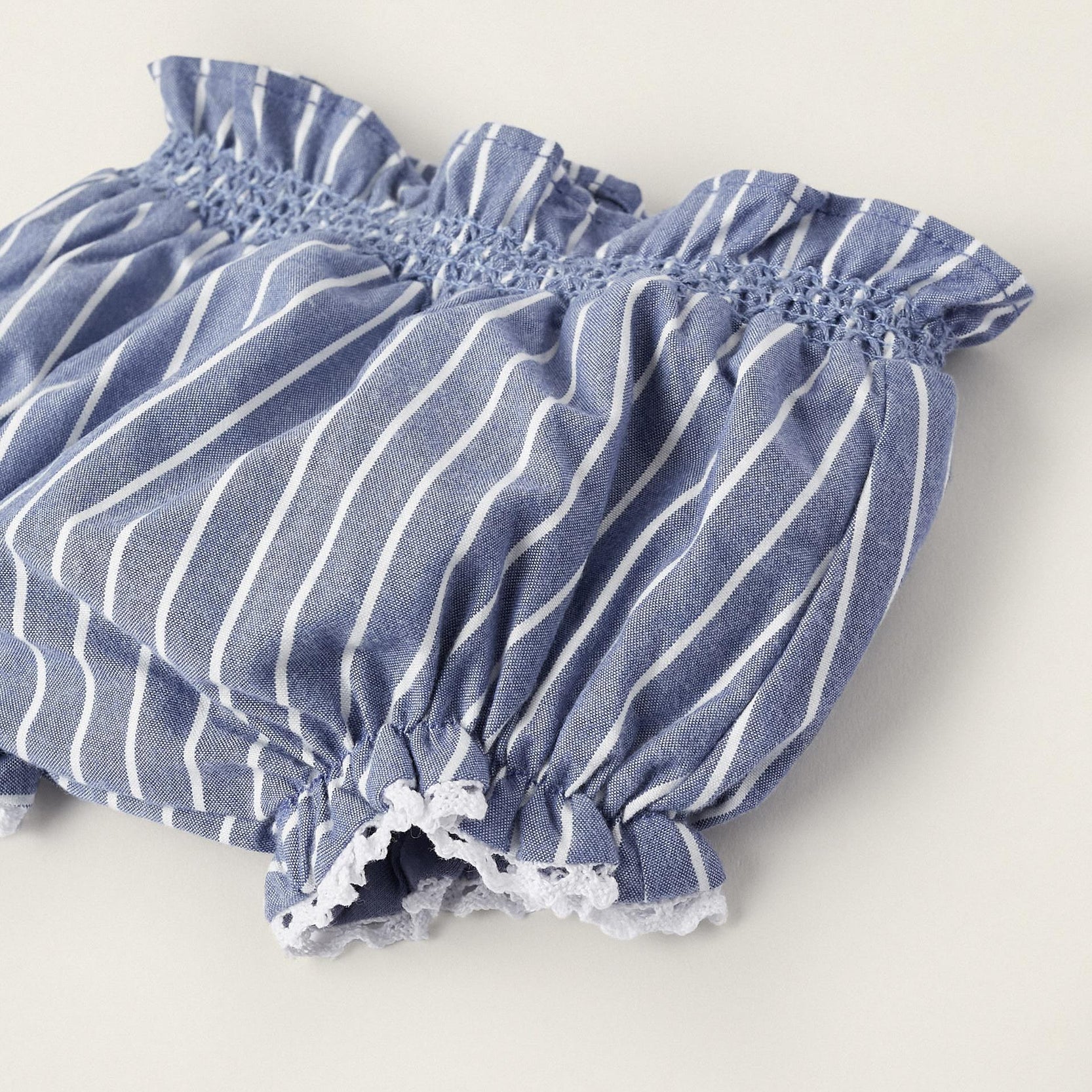 Striped Diaper Cover with Lace for Newborn Girls, Blue/White