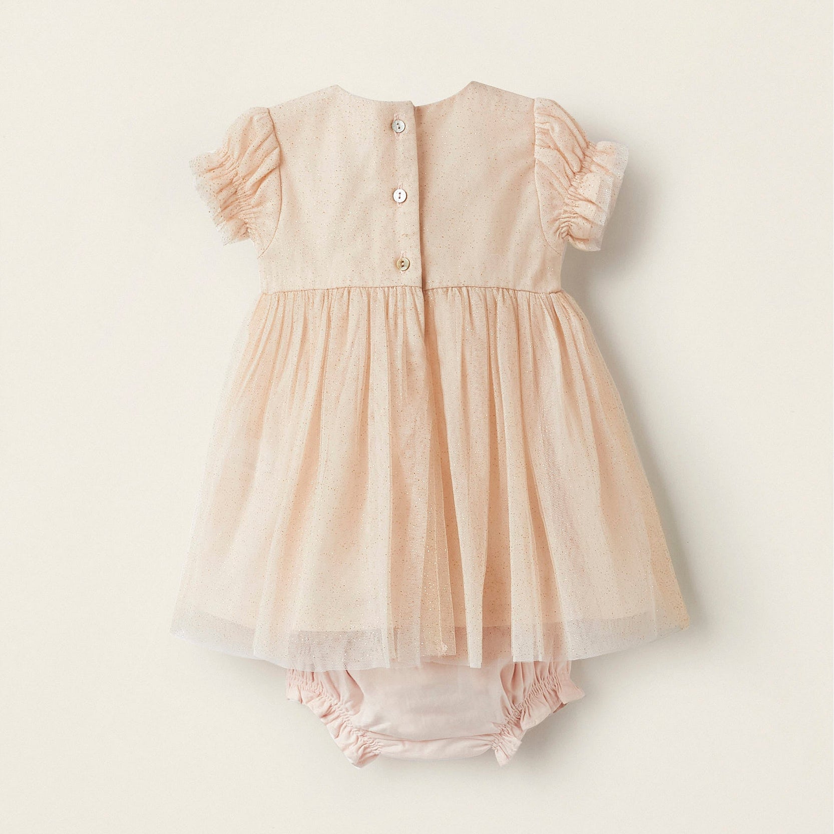 Tulle Dress with Glitter + Bloomers for Newborn Girls, Pink