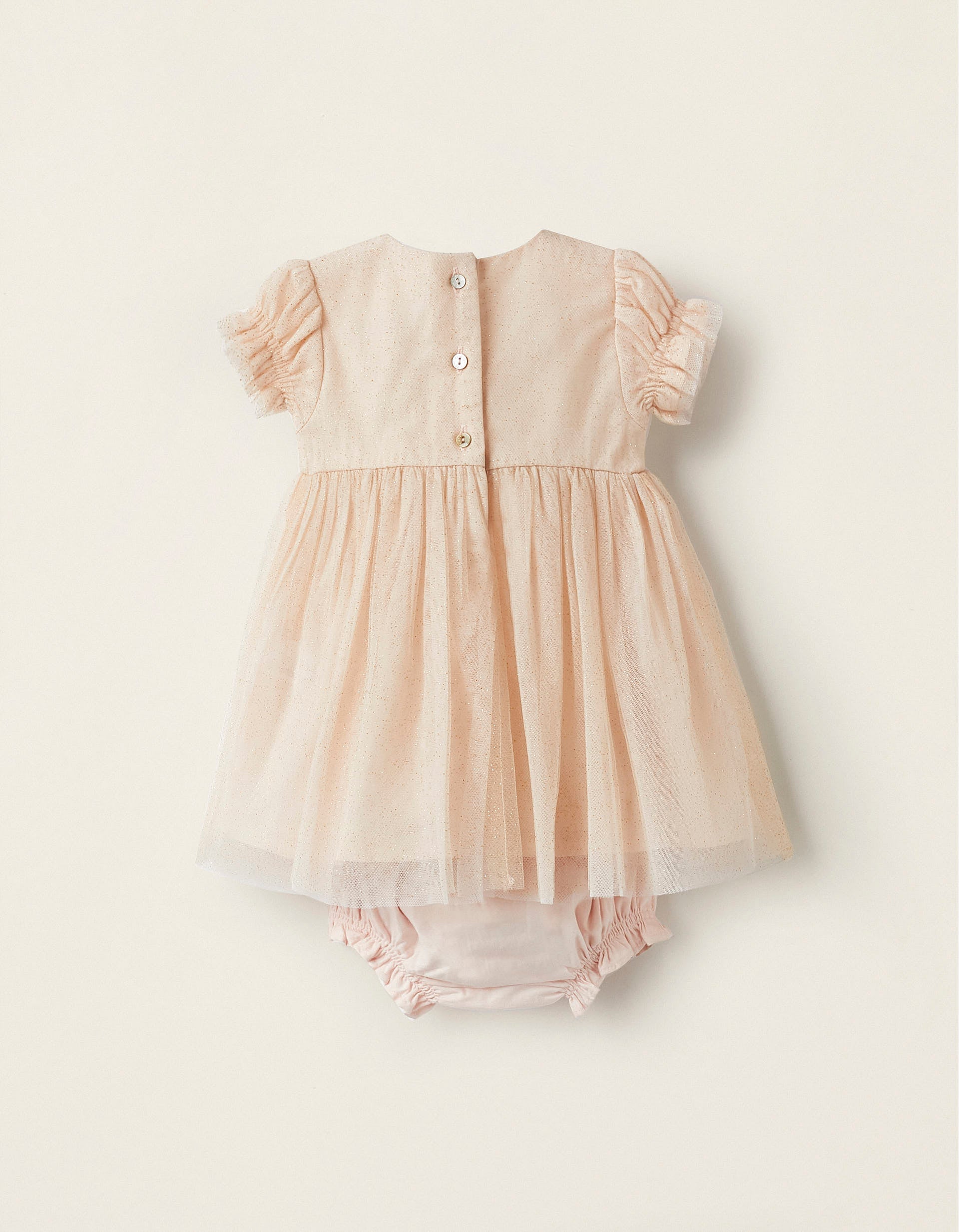 Tulle Dress with Glitter + Bloomers for Newborn Girls, Pink