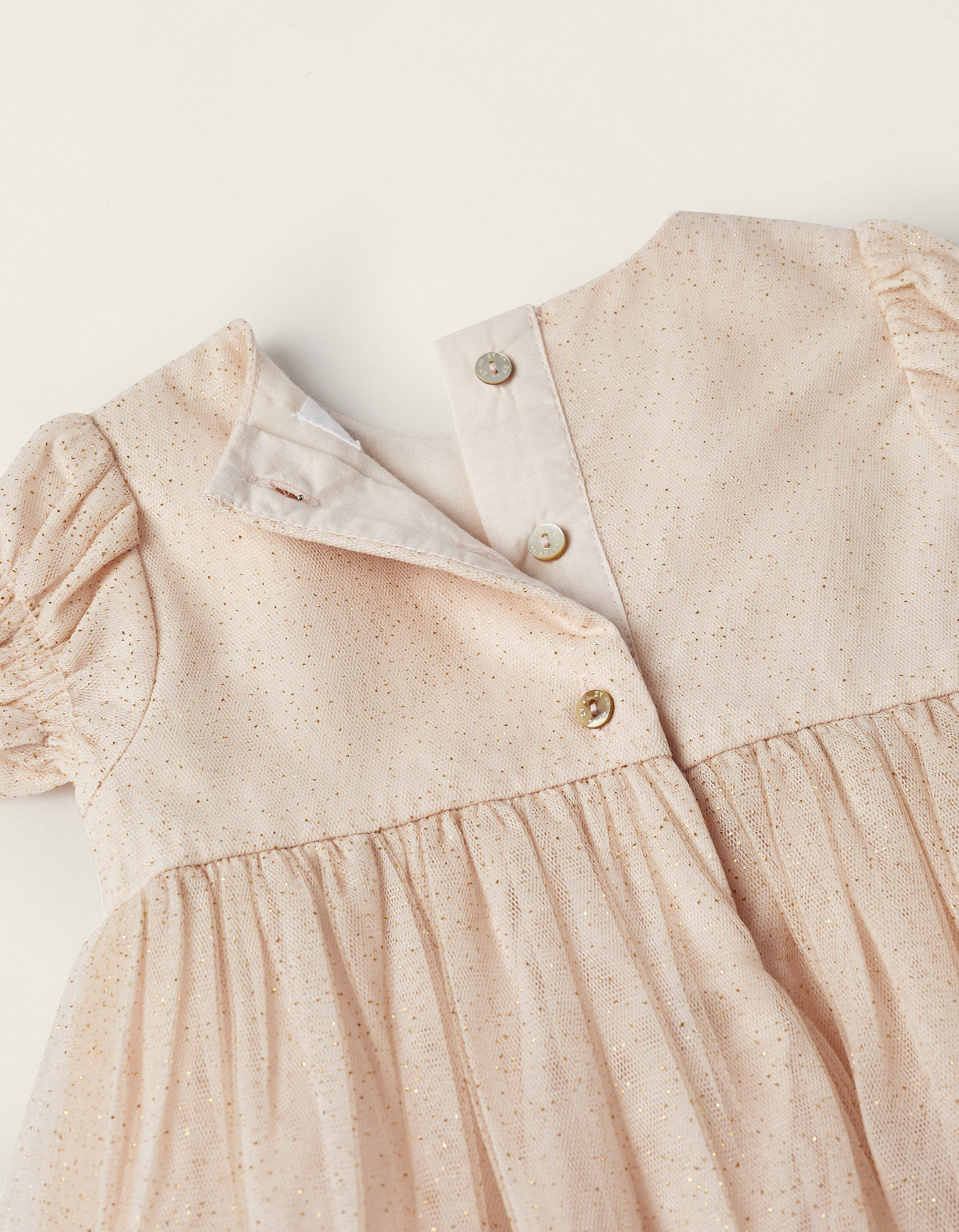 Tulle Dress with Glitter + Bloomers for Newborn Girls, Pink