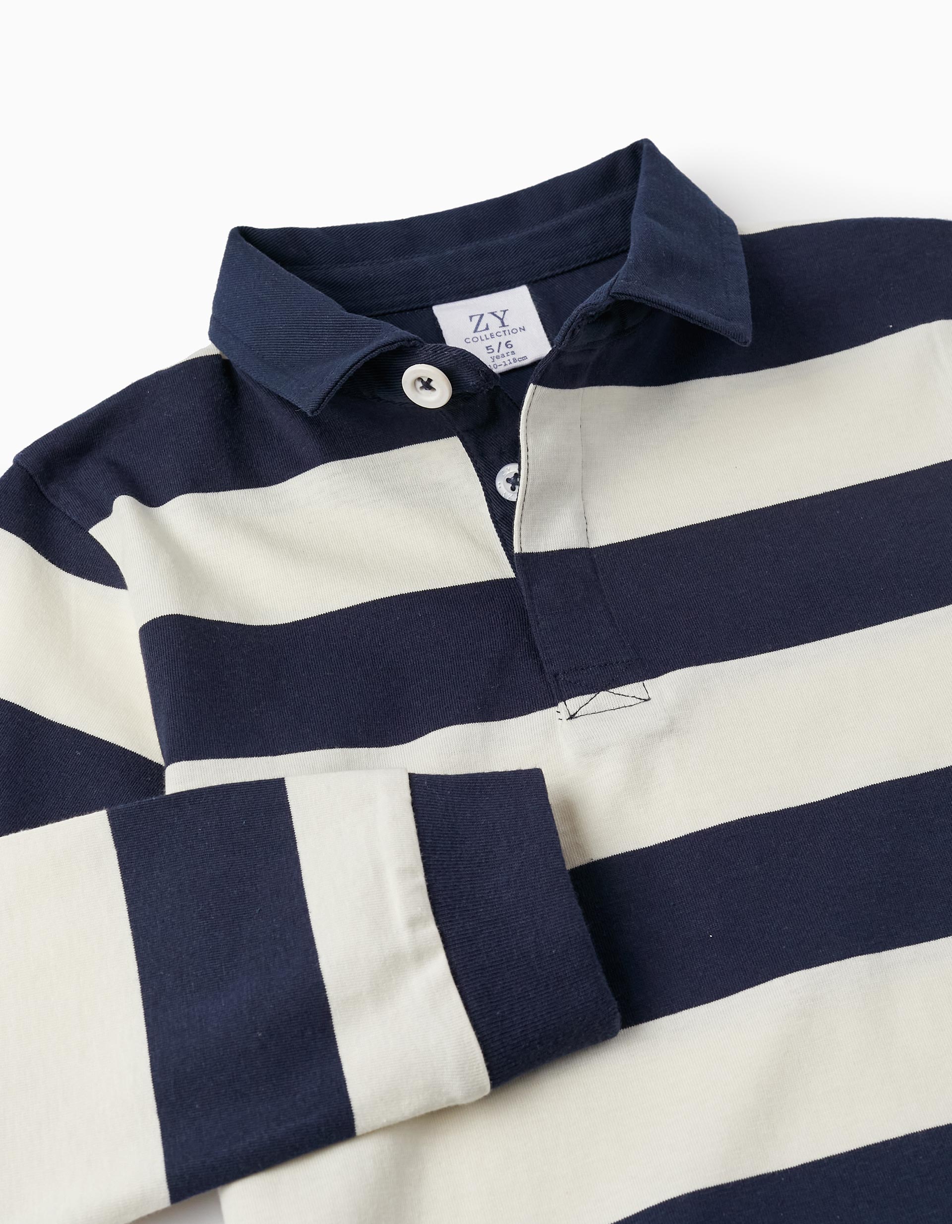Long Sleeve Striped T-Shirt for Boys, Dark Blue/White