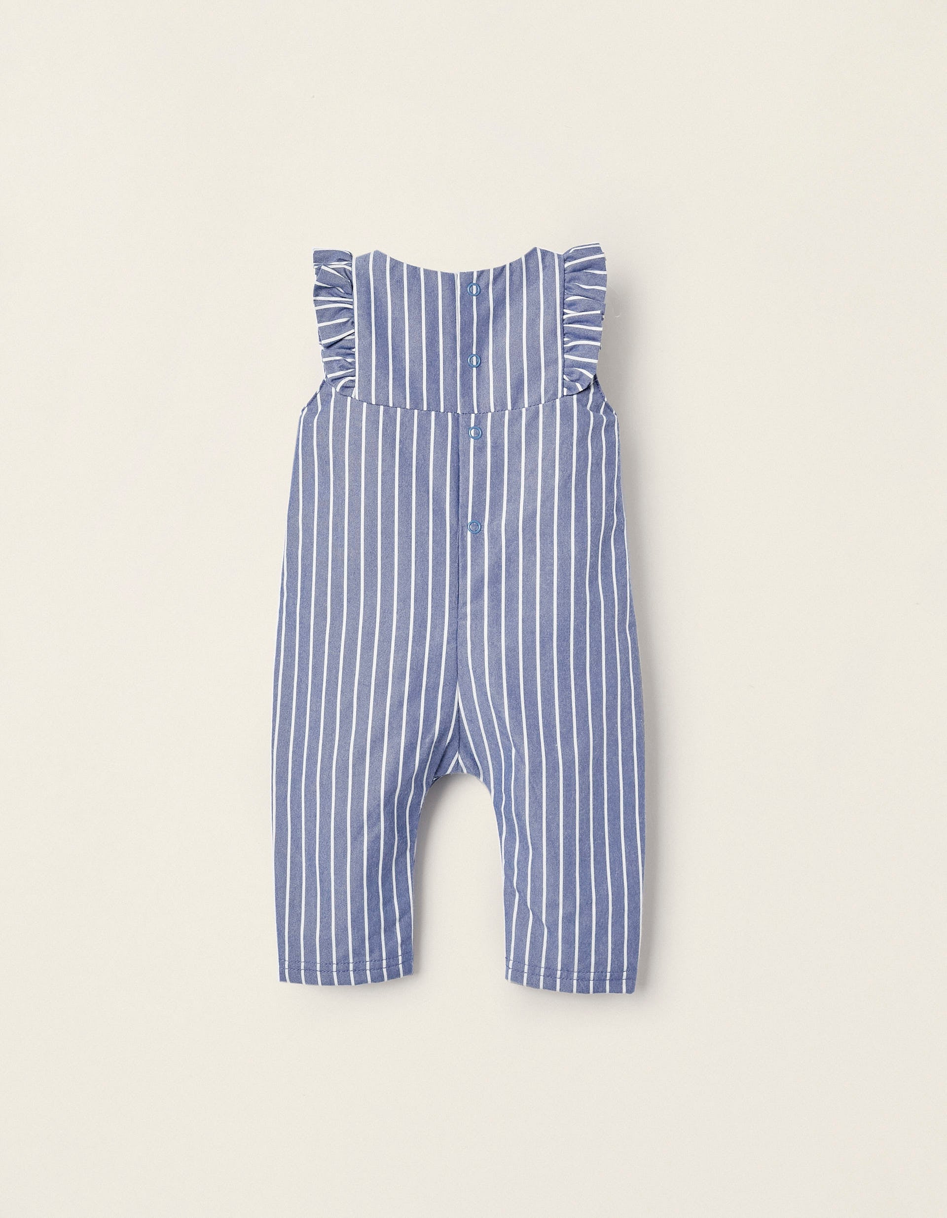 Striped Jumpsuit with Ruffles for Newborn Girls, Blue/White