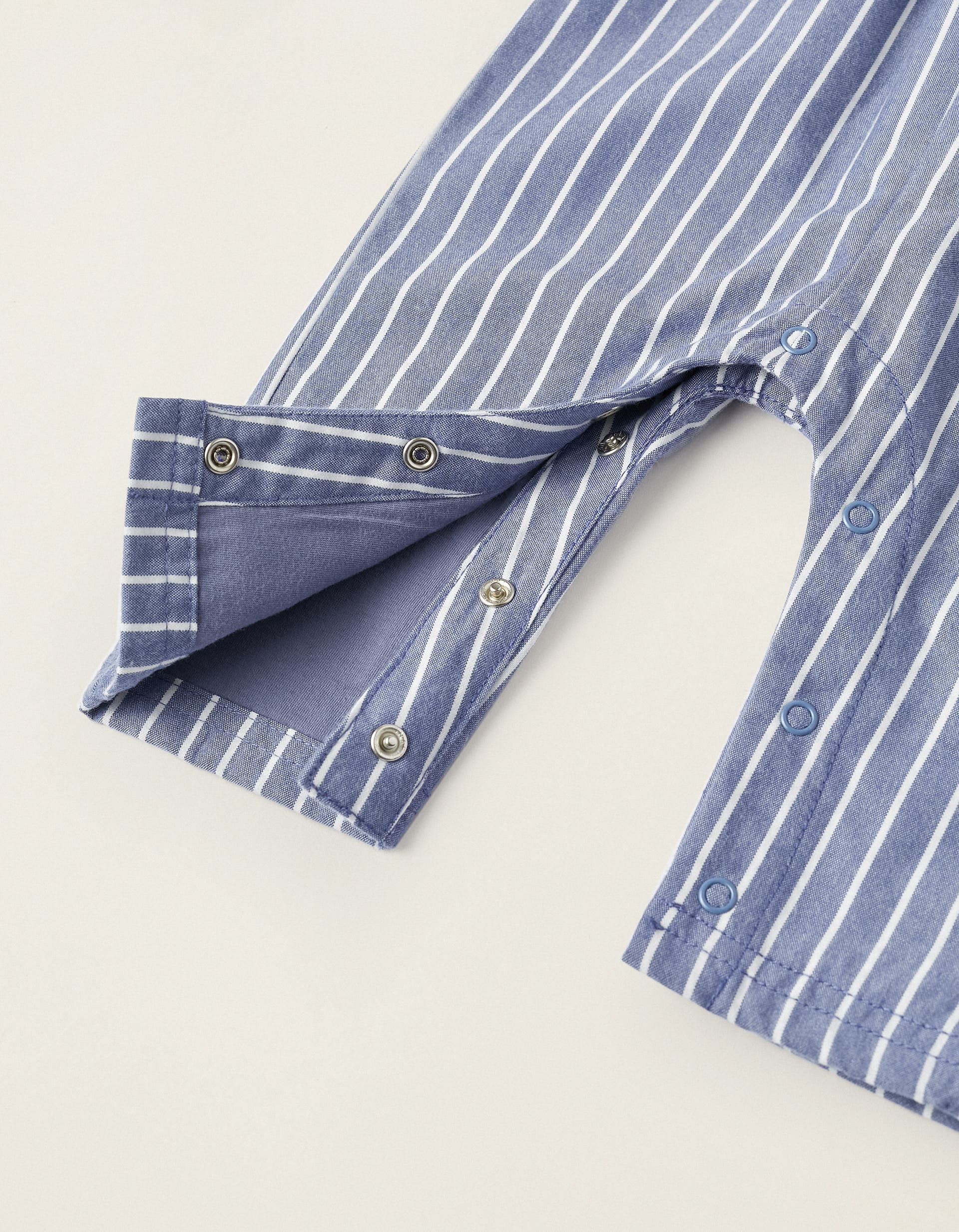 Striped Jumpsuit with Ruffles for Newborn Girls, Blue/White