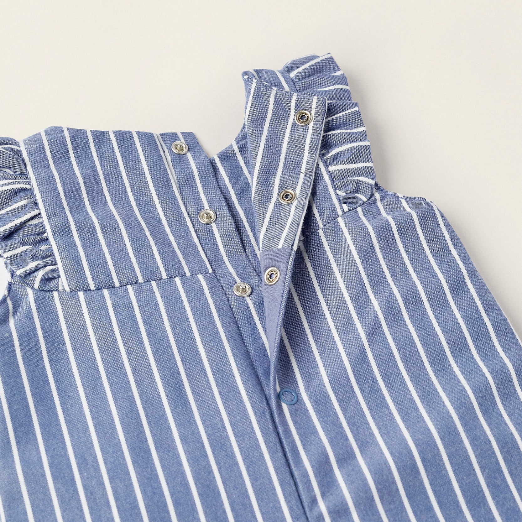 Striped Jumpsuit with Ruffles for Newborn Girls, Blue/White