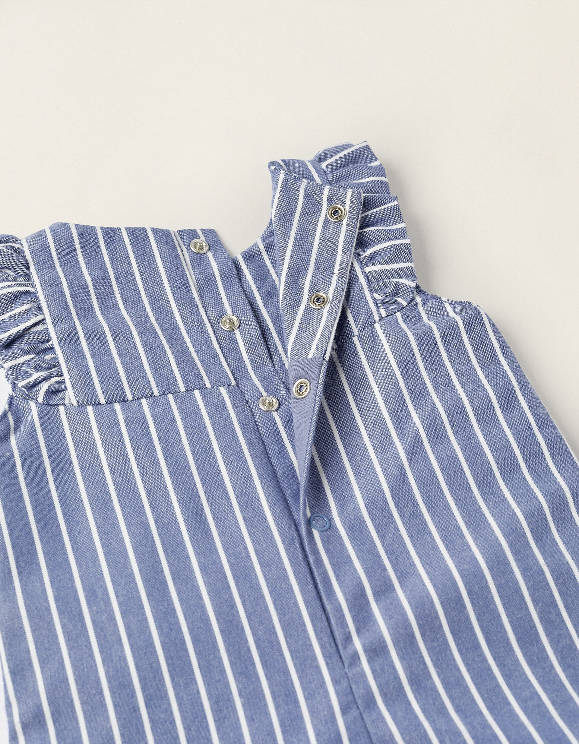 Striped Jumpsuit with Ruffles for Newborn Girls, Blue/White