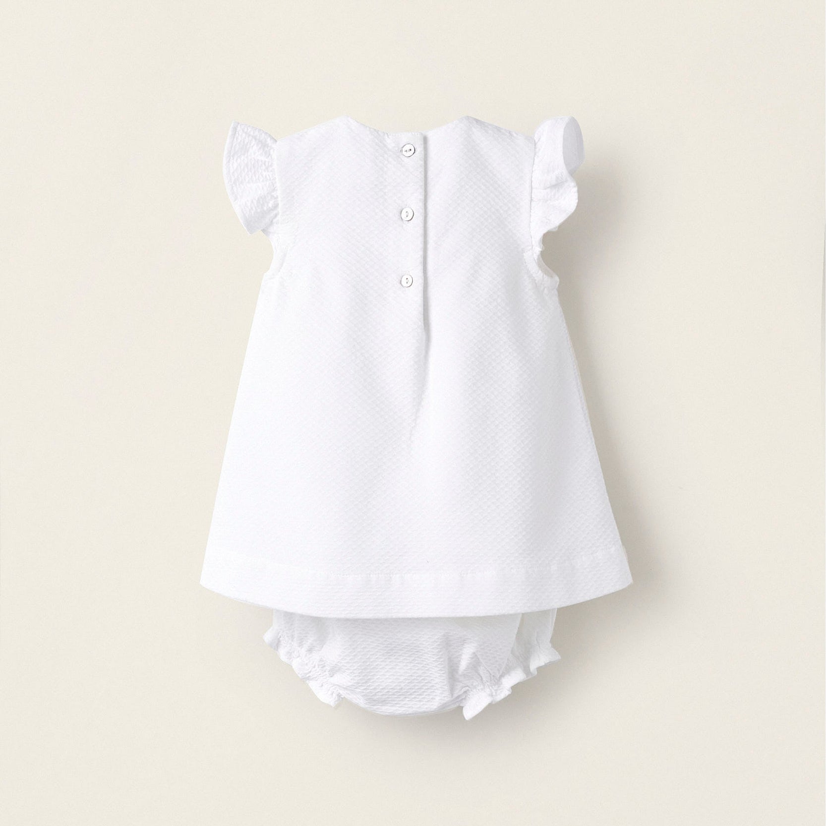 Cotton Dress + Bloomers for Newborn Girls, White